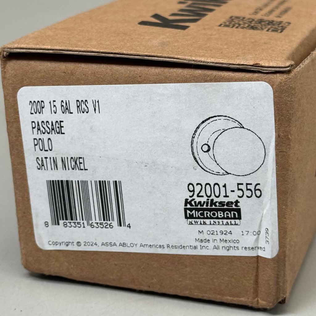 KWIKSET Polo Interior Passage Non-Locking Doorknob Satin Nickel 92001-556