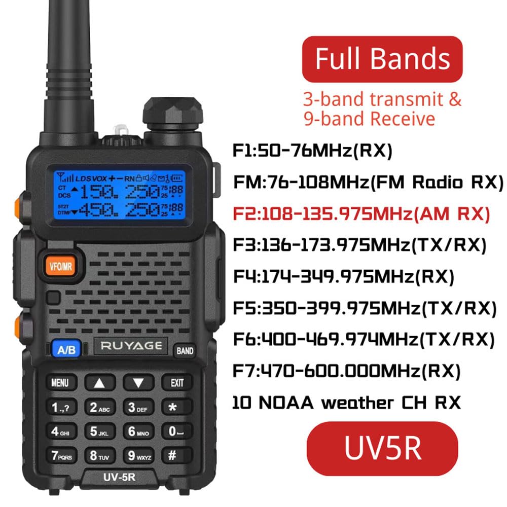 RUYAGE Dual Band Long Range Two Way Radio with Encryption, NOAA Weather Alert & 128 Channels