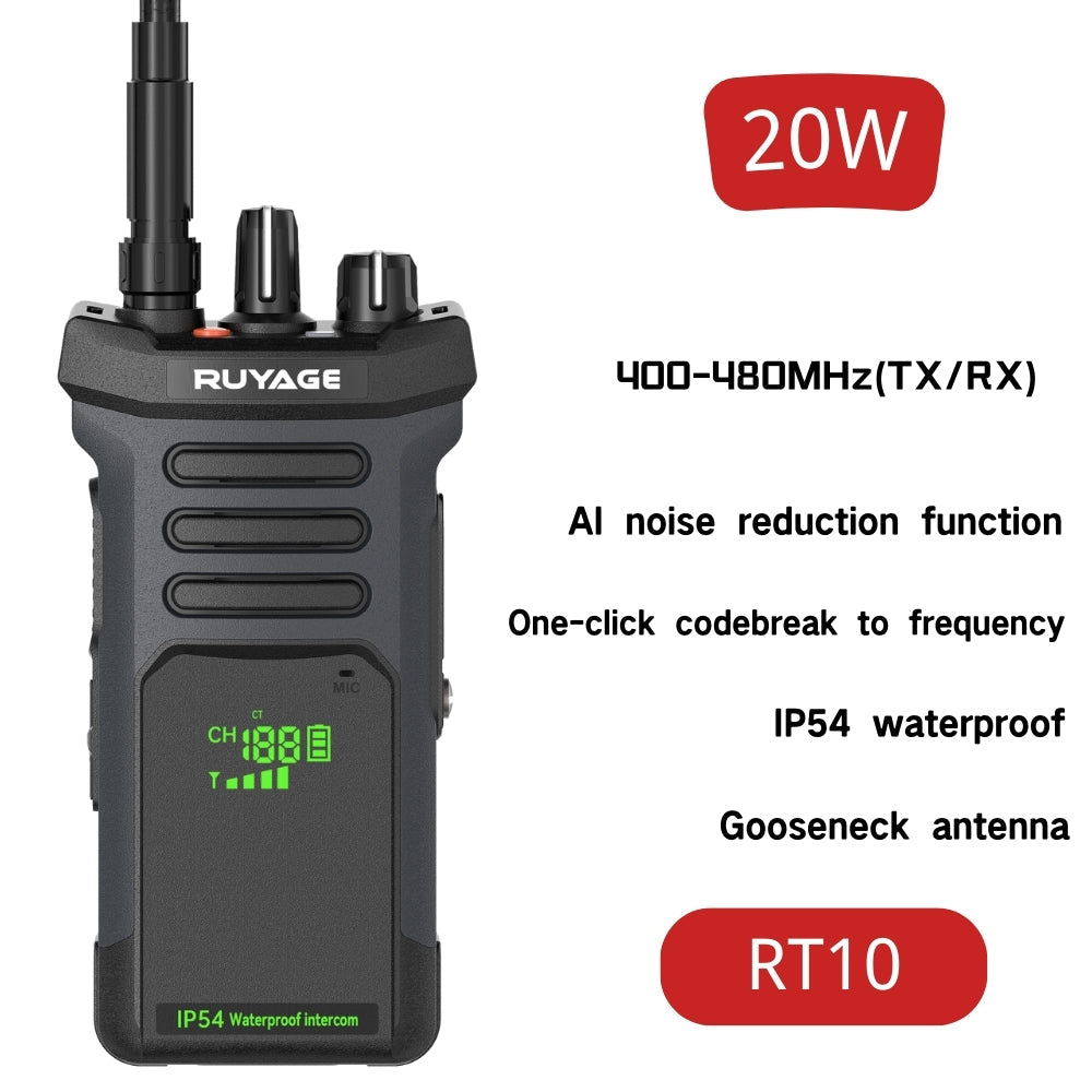 RUYAGE RT10 20W High Power UHF Two Way Radio | Long Range Walkie Talkie