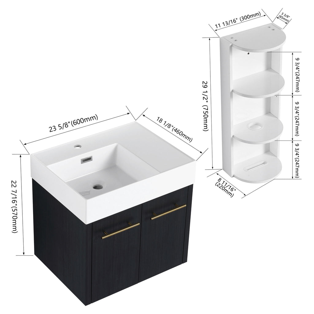 Modern Wall Mounted Bathroom Vanity with Resin Sink and Storage Rack