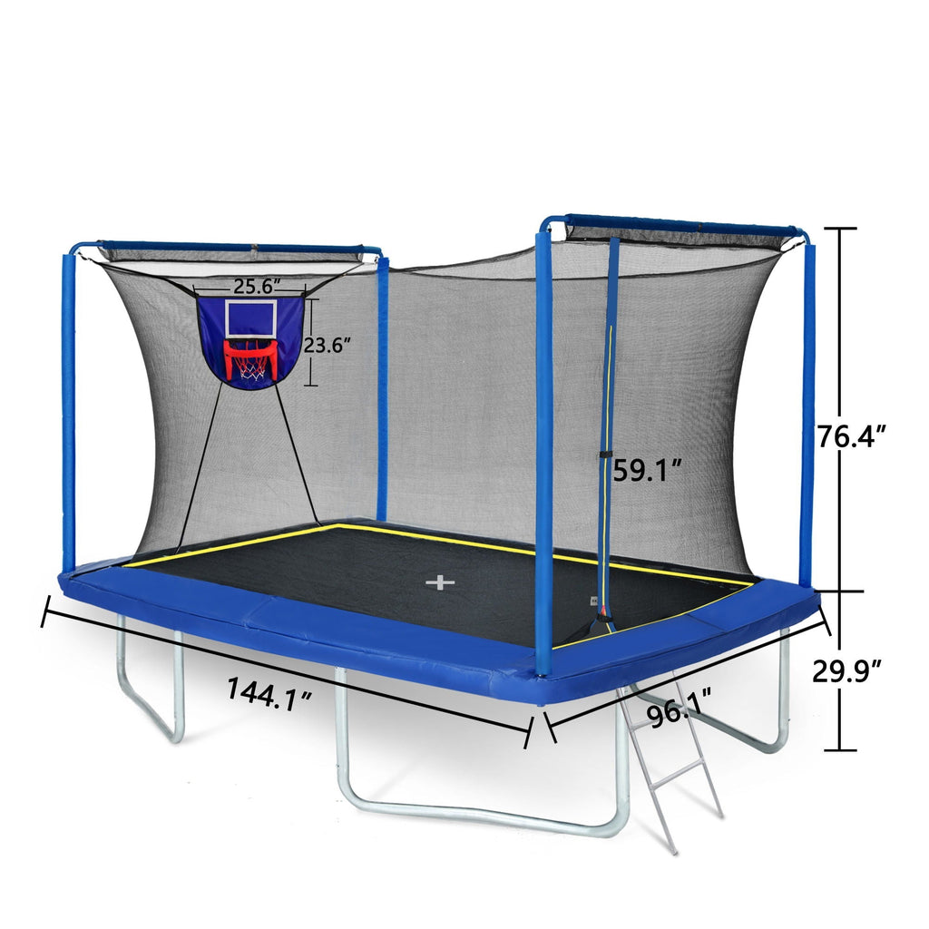 New YC 8ft by 12ft Rectangular Trampoline with Basketball Board and Ladder