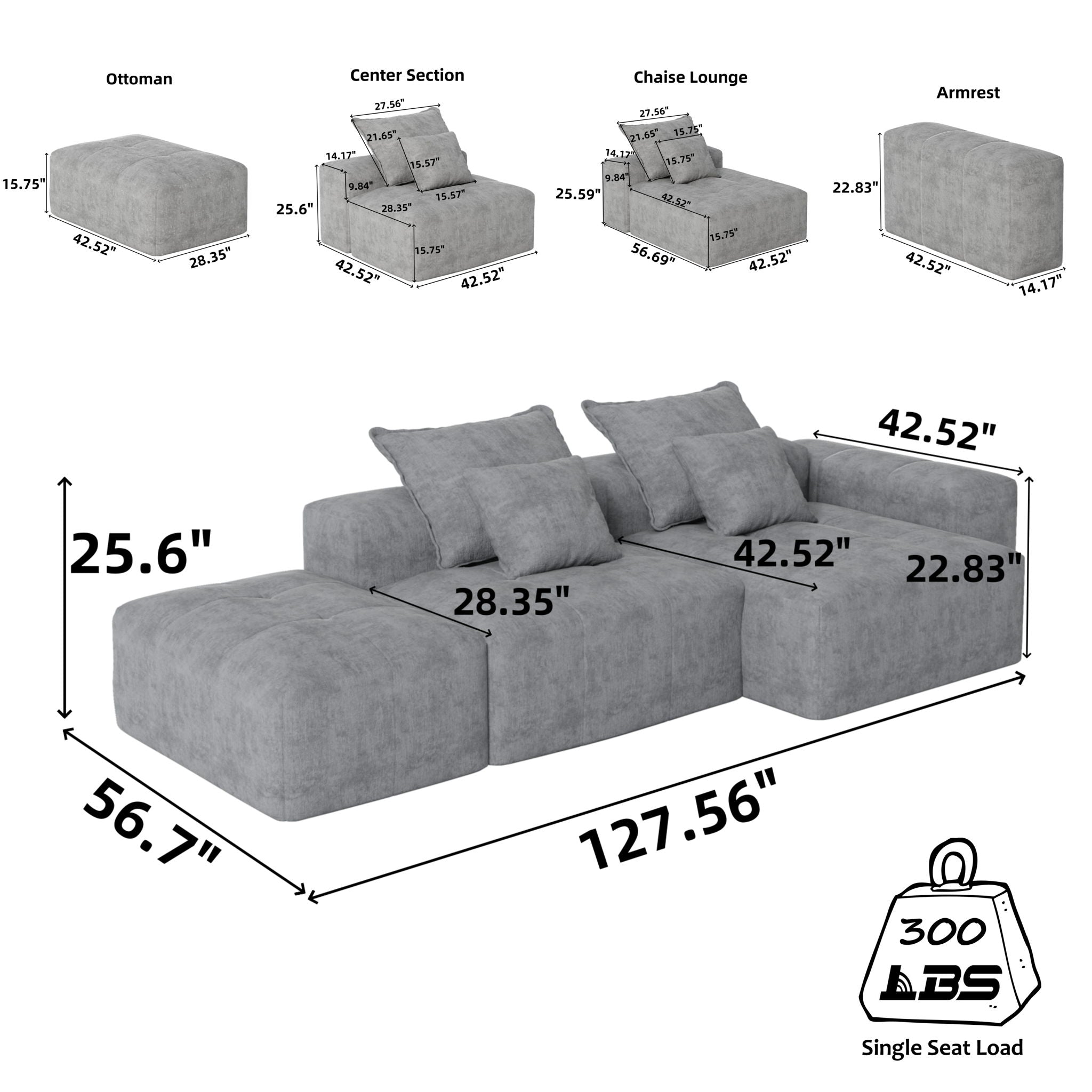 Modern Oversized DIY Combination Modular Sectional Sofa With Pillows