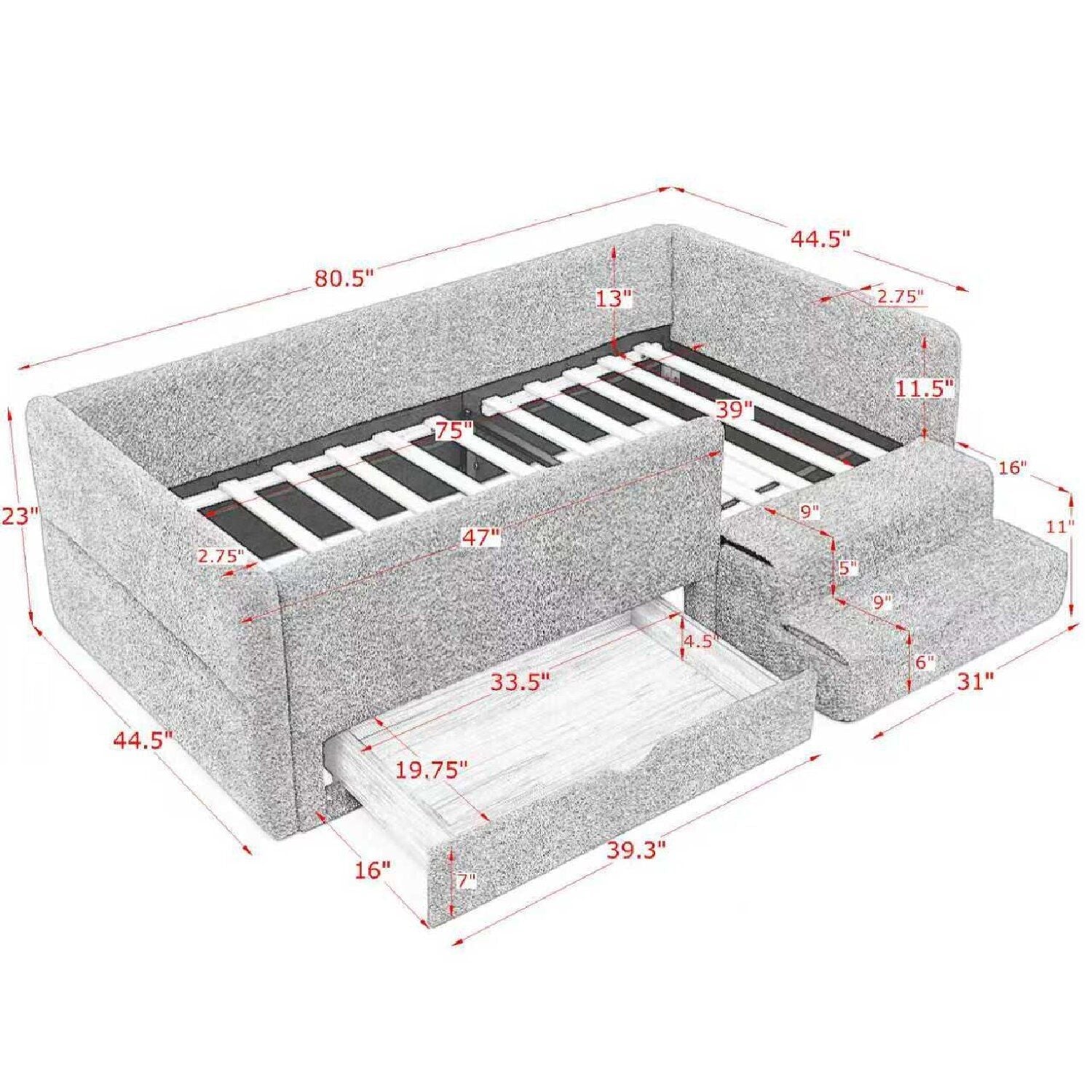 Safe Kids Bed With Guardrails And Storage