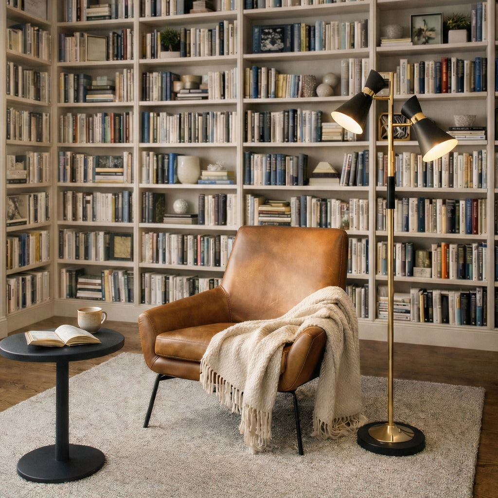 Axis - Floor Lamp With 4 Way Switch Double Spots With Base - Black / Gold