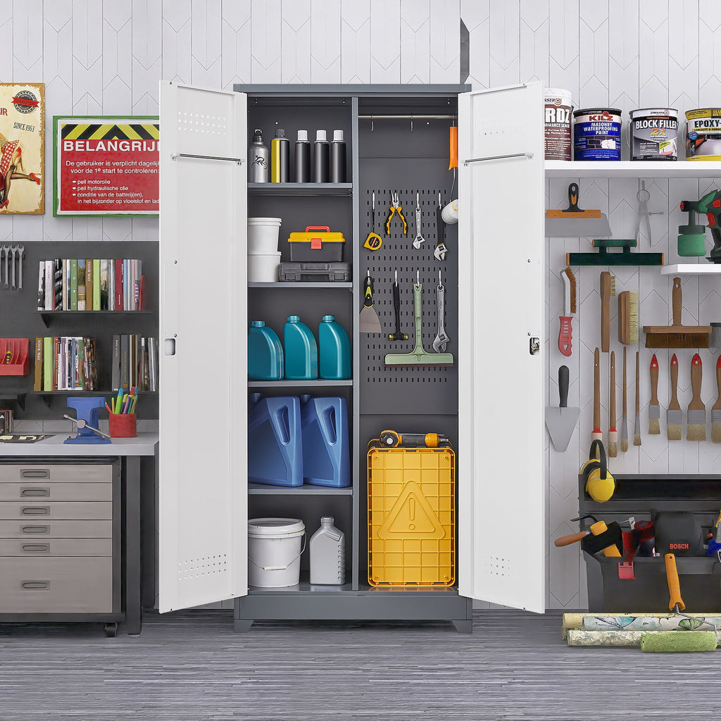 Lockers With Locking Doors, Adjustable Shelves, High Broom Tool Storage Cabinet