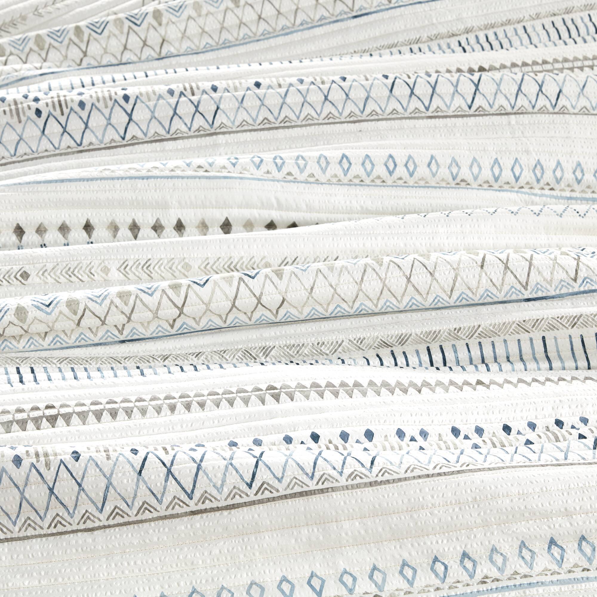3 Piece Seersucker Quilt Set Taupe Blue King Cal King