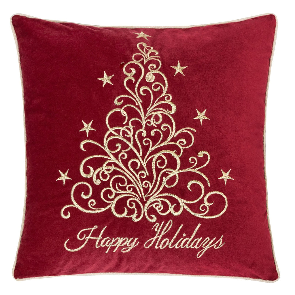 Red Velvet Holiday Pillow with Gold Embroidery