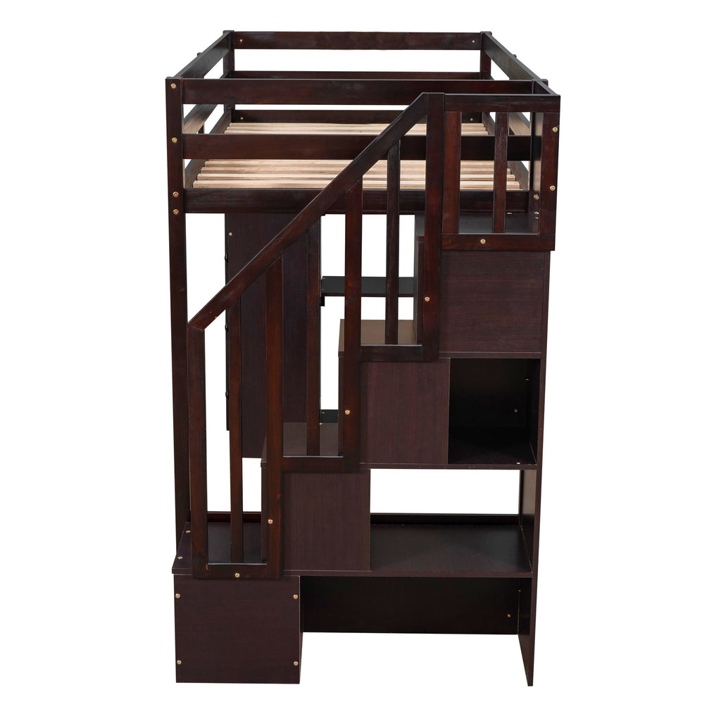 Loft Bed With Storage Drawers And Stairs With Shelves