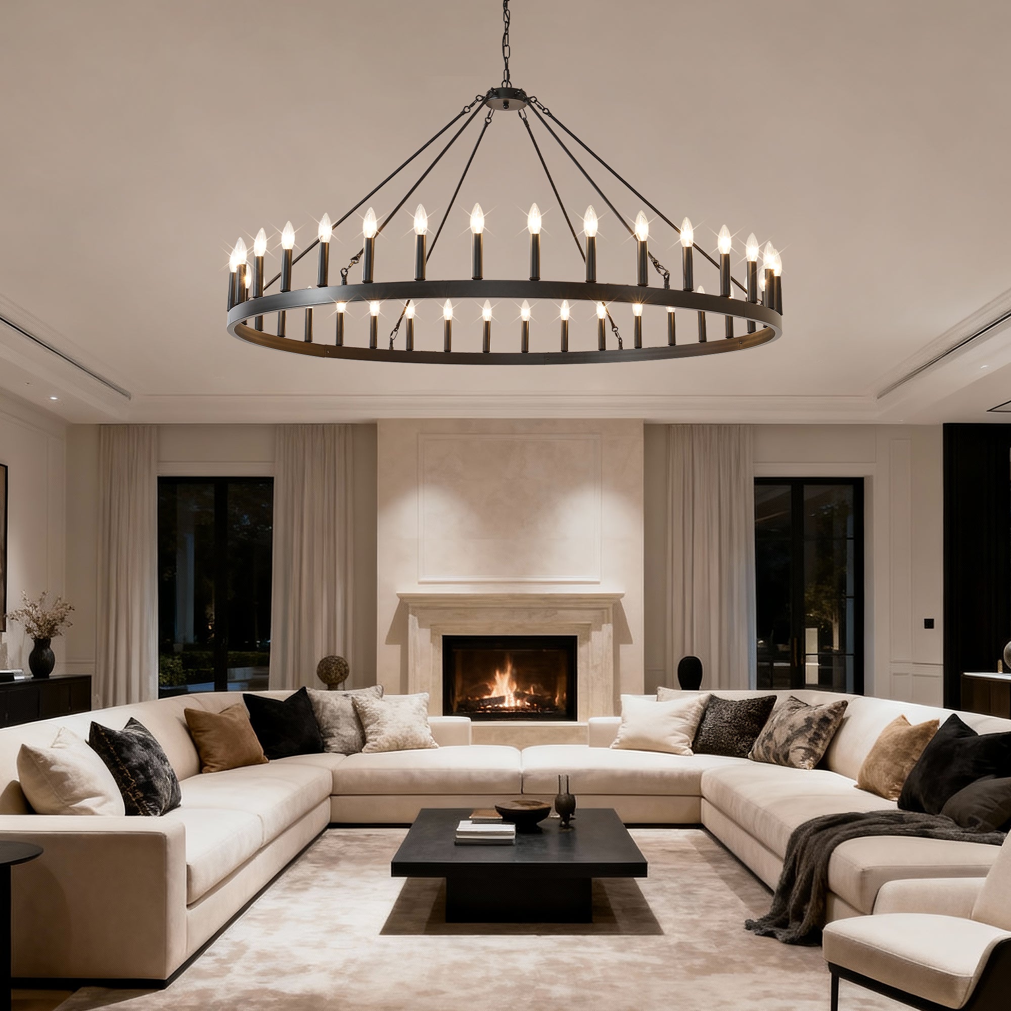 59.1 Inch 36-Light Wagon Wheel Chandelier
