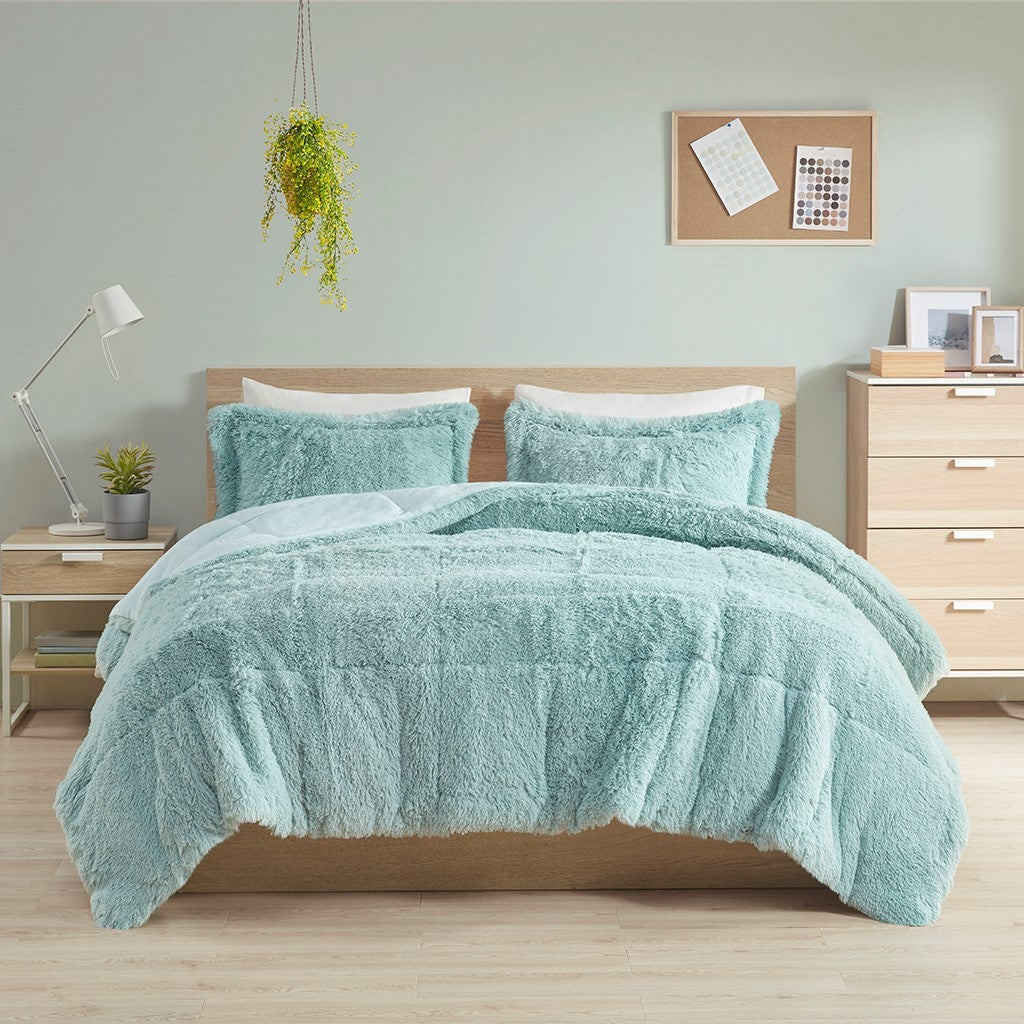 Full/Queen Shaggy Long Fur Comforter Mini Set
