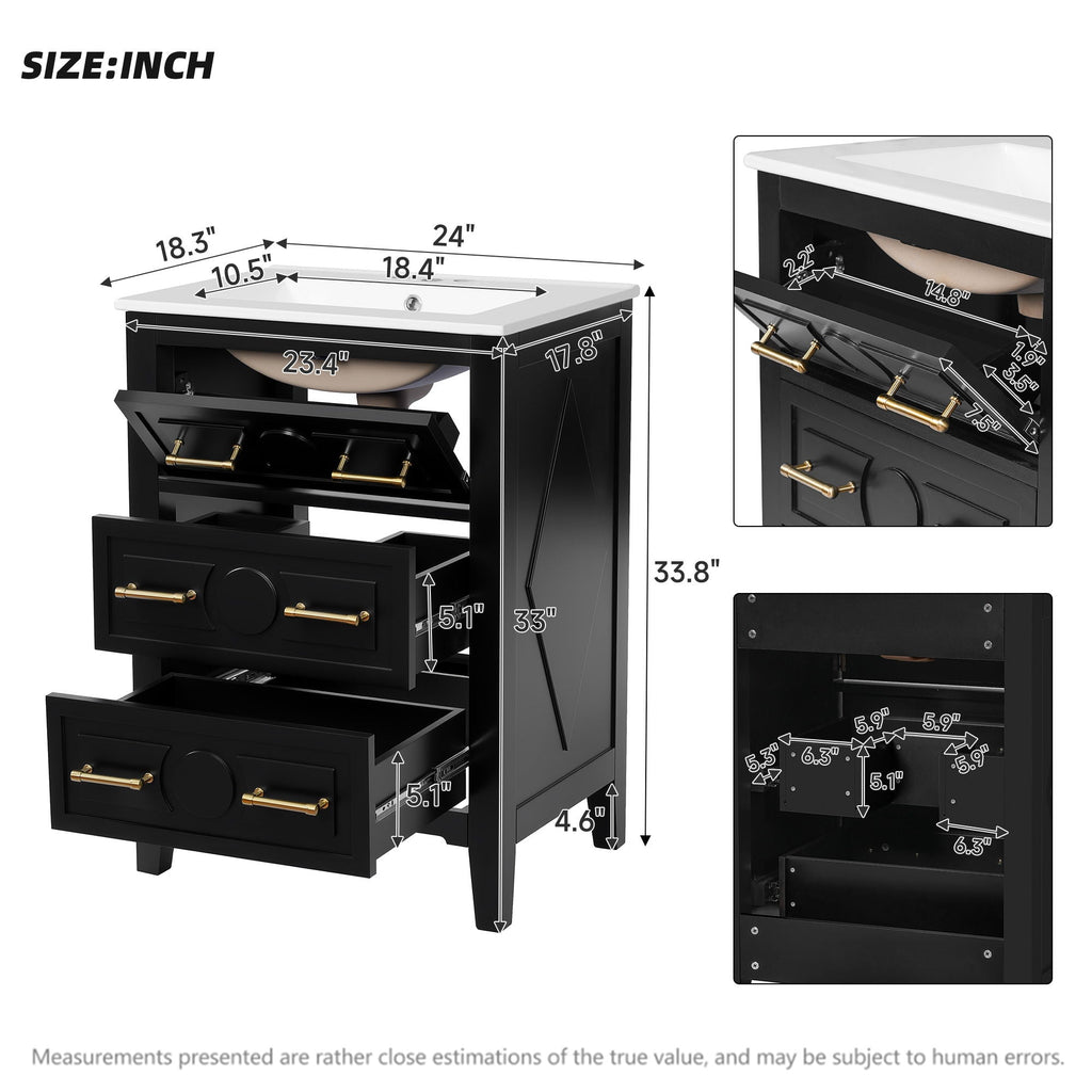 Bathroom Vanity With Sink, Free Standing 3 Drawer Storage Cabinet