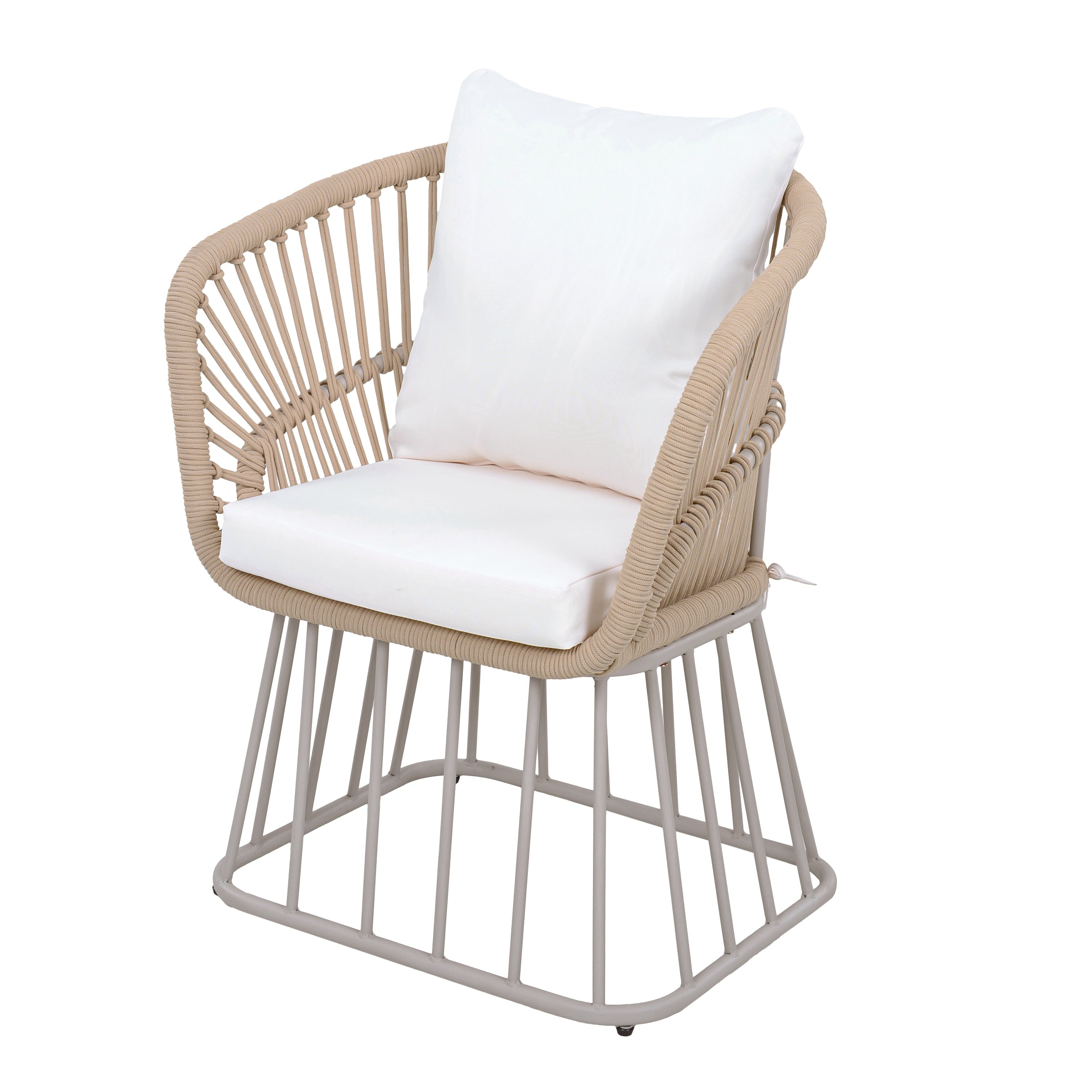 Outdoor 7-Piece Dining Set - Rectangular Teak Wood Table + 6 Wicker Chairs with Cushions
