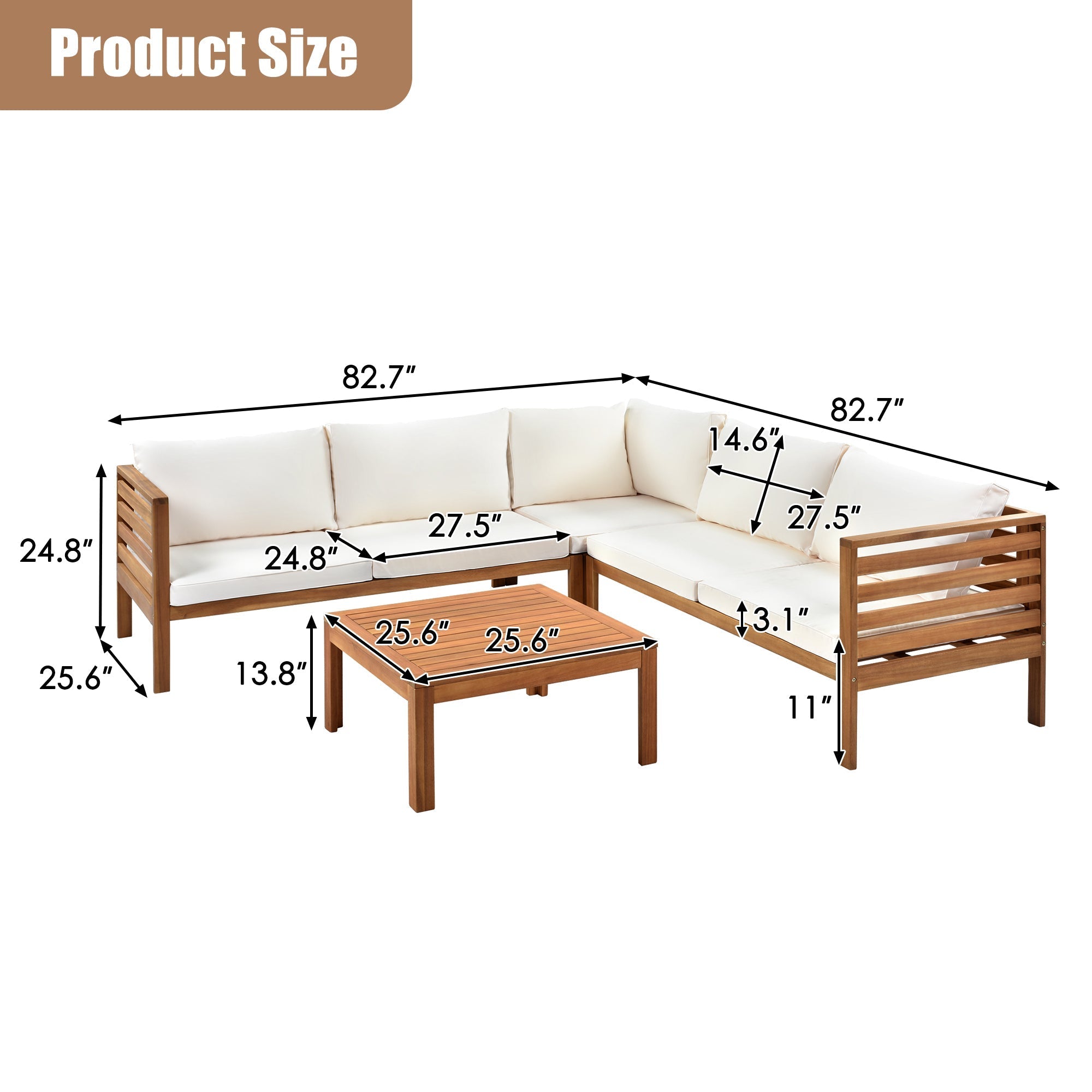 Wood Structure Outdoor Sofa Set with Beige Cushions