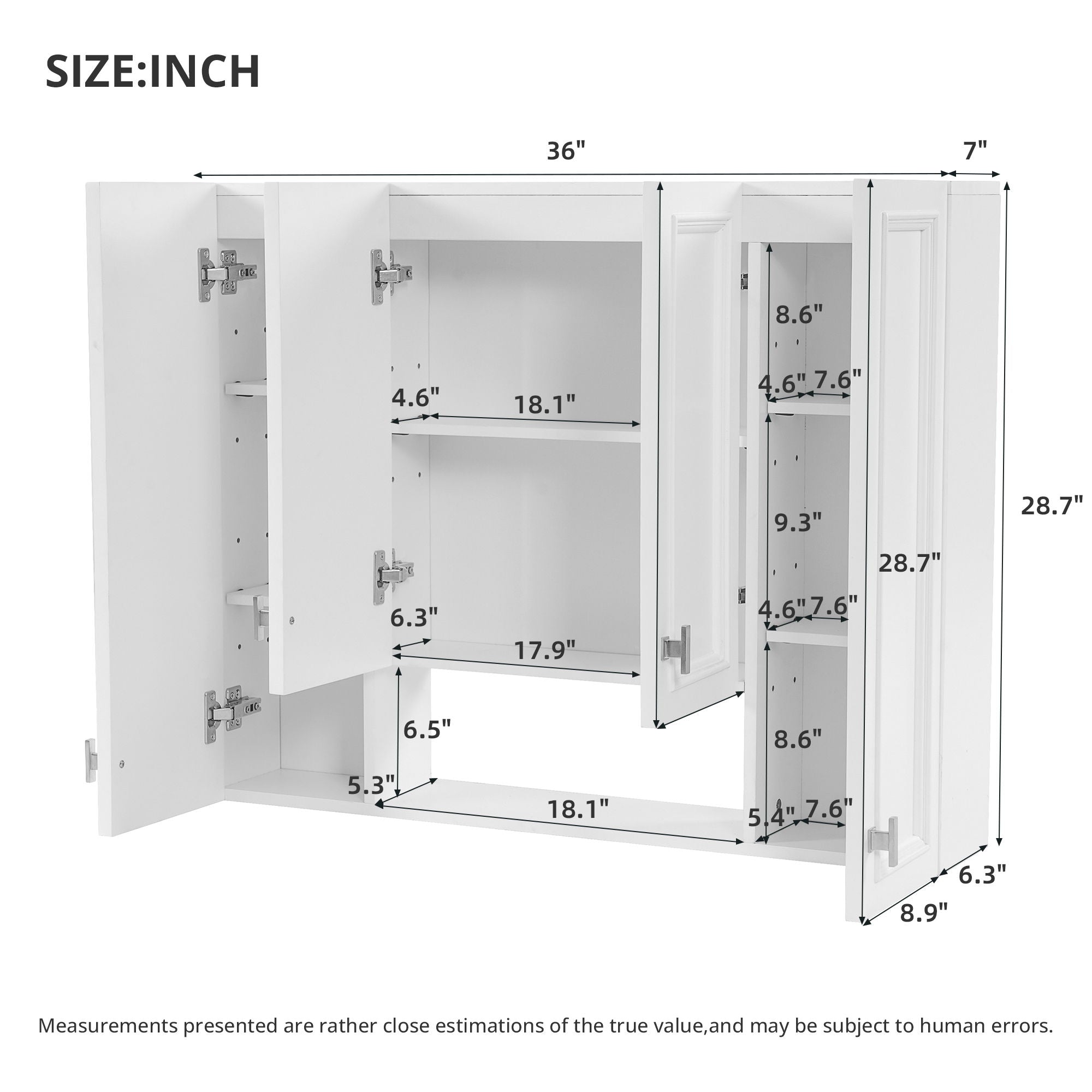 Bathroom Cabinet With 5 Adjustable Shelves, Wall-Mounted, White
