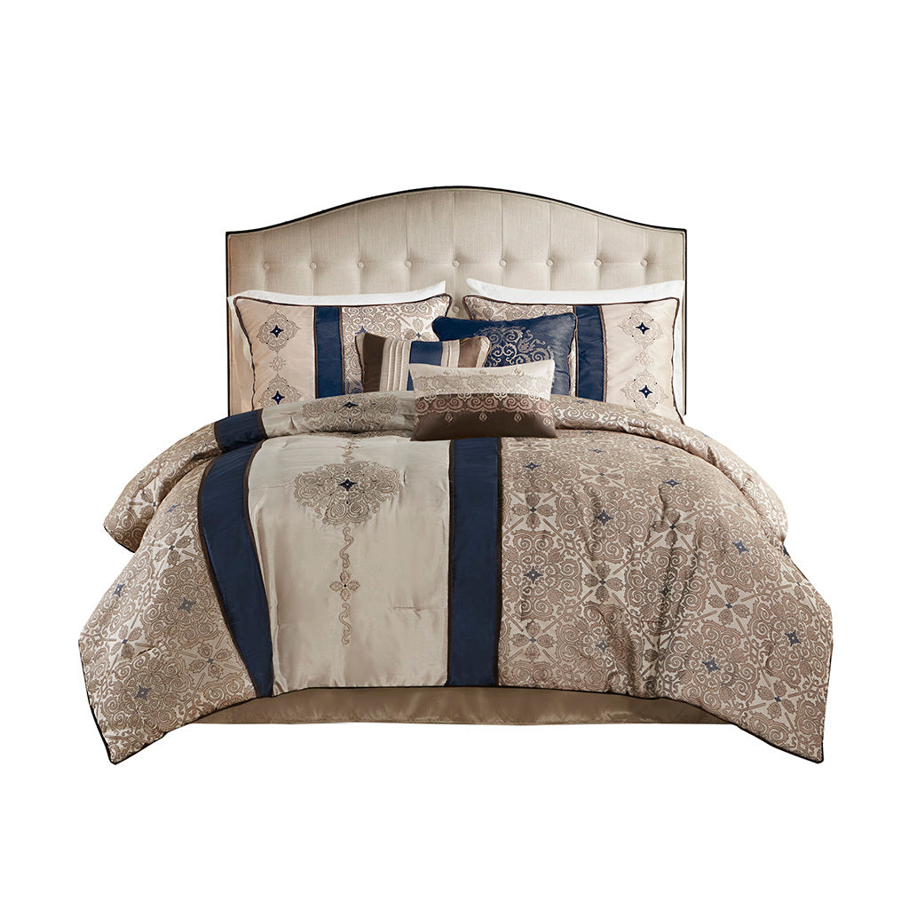 King 7 Piece Jacquard Comforter Set with Throw Pillows