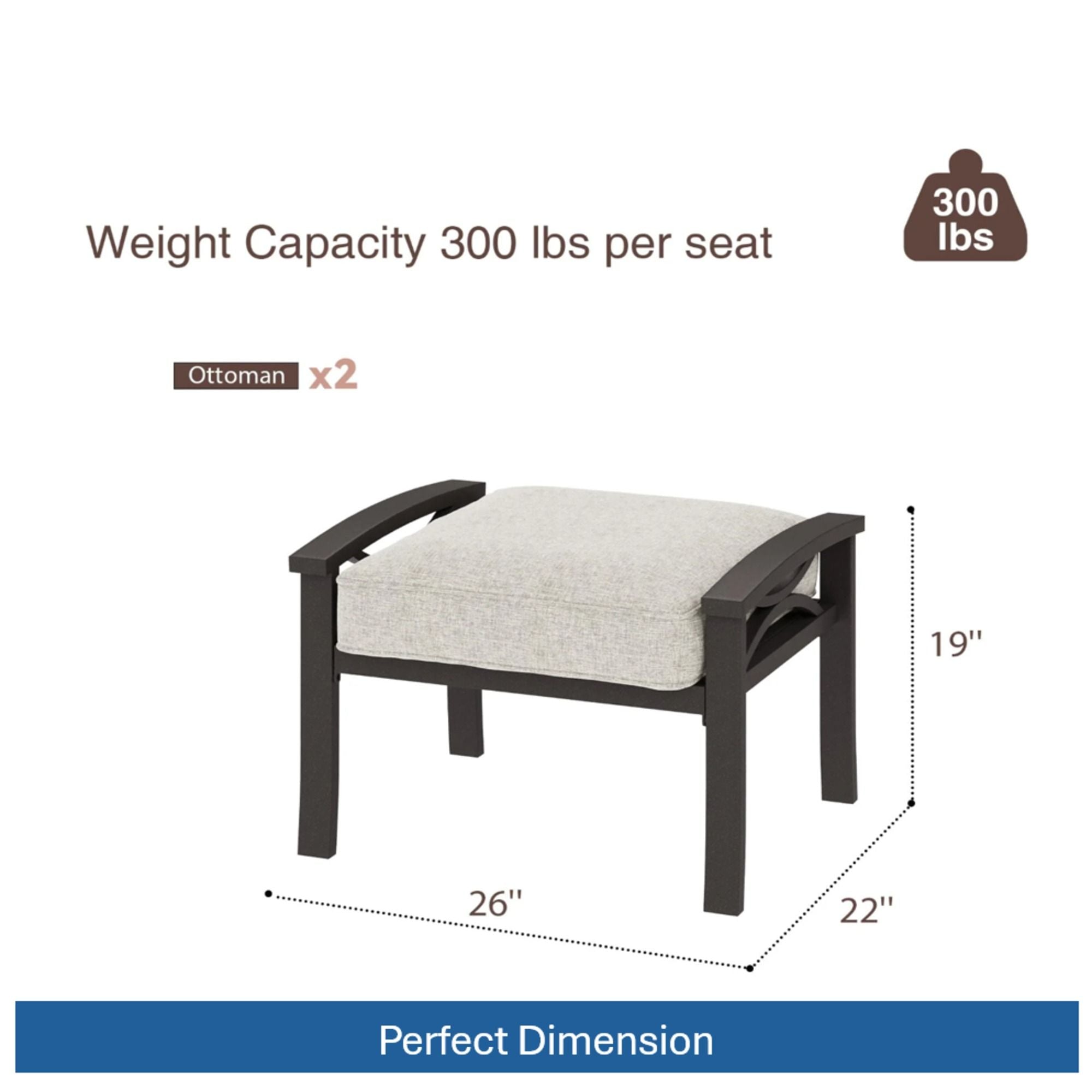 Modern All-Weather Ottomans With Cushions (Set of 2)