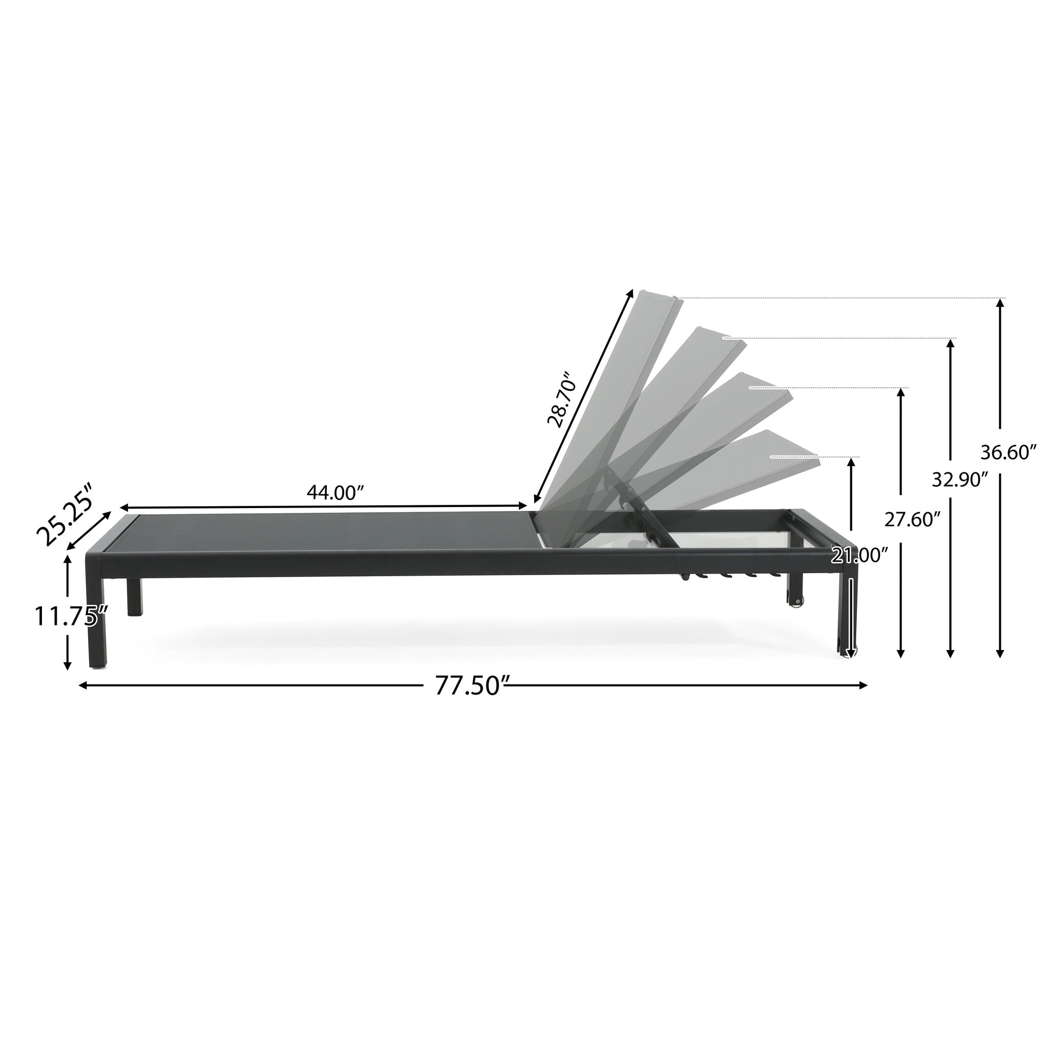Outdoor Patio Chaise Lounge with 5 Reclining Positions