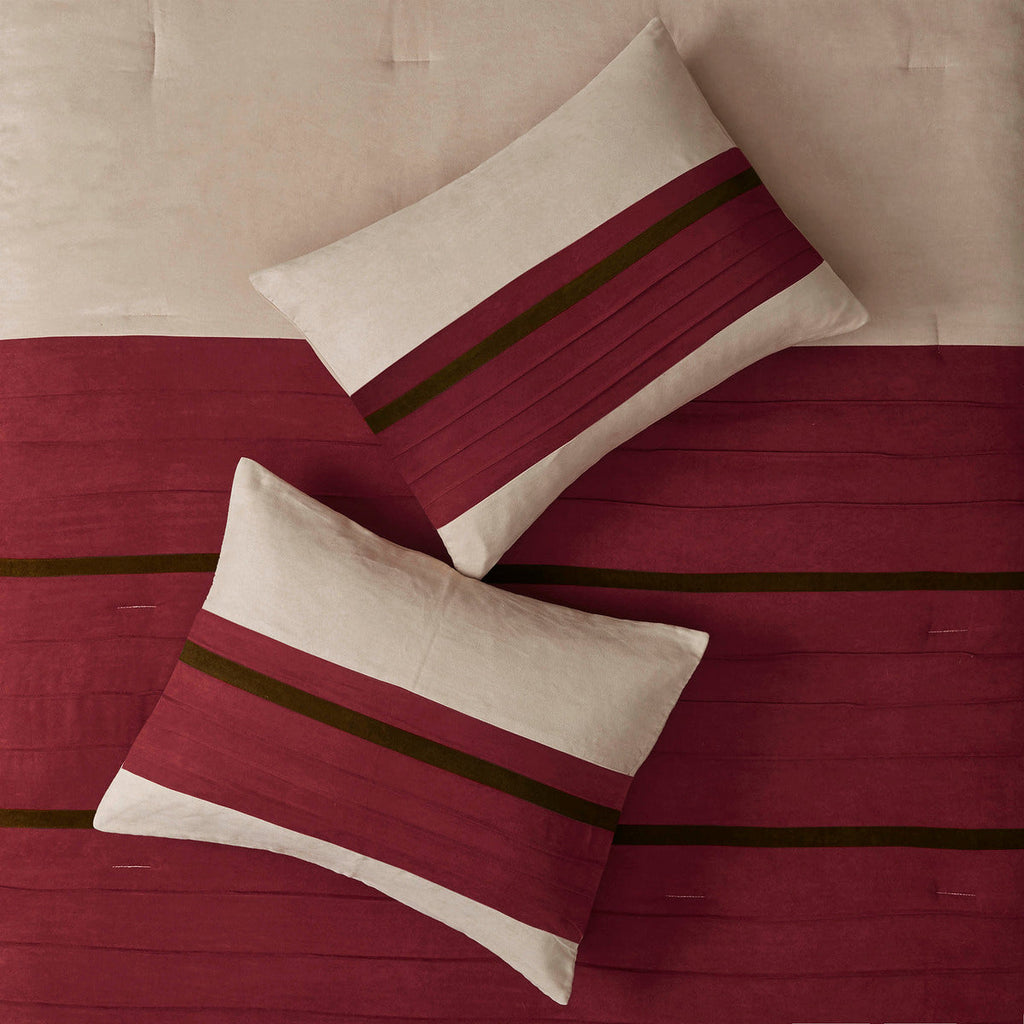 7 PC Pieced Faux Suede Comforter Set Red Queen