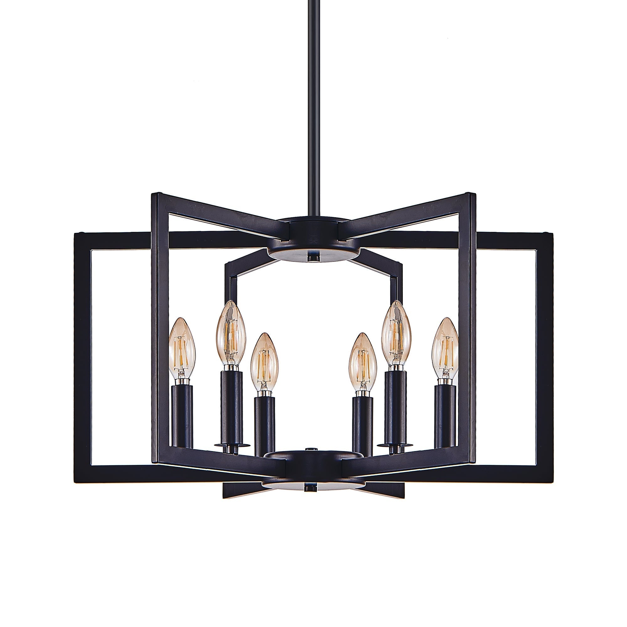 22' Modern Black Geometric 6-Light Chandelier – Industrial Metal Pendant Light Fixture for Living Room, Dining Room, or Kitchen (Bulb Not Included)