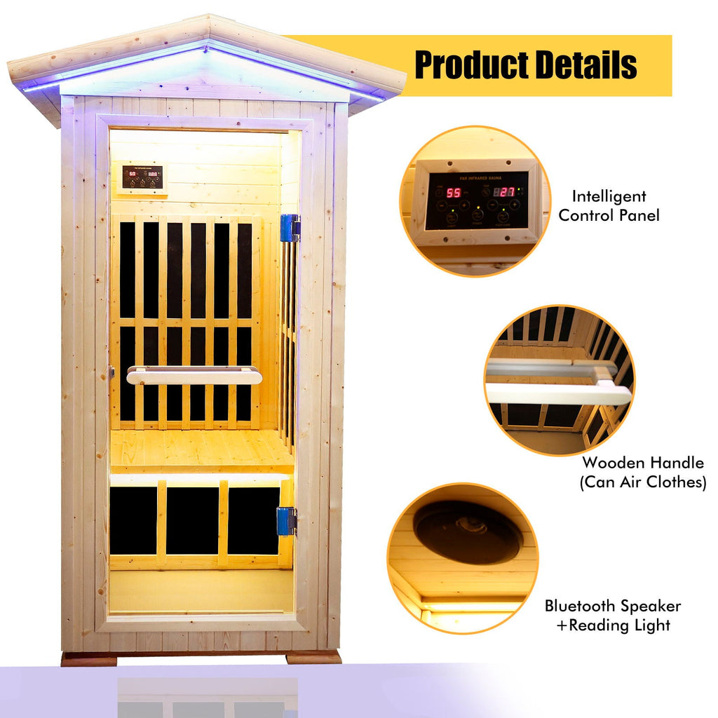 Single Person Spruce Far Infrared Sauna With Ambient Lighting And Bluetooth Music - Natural