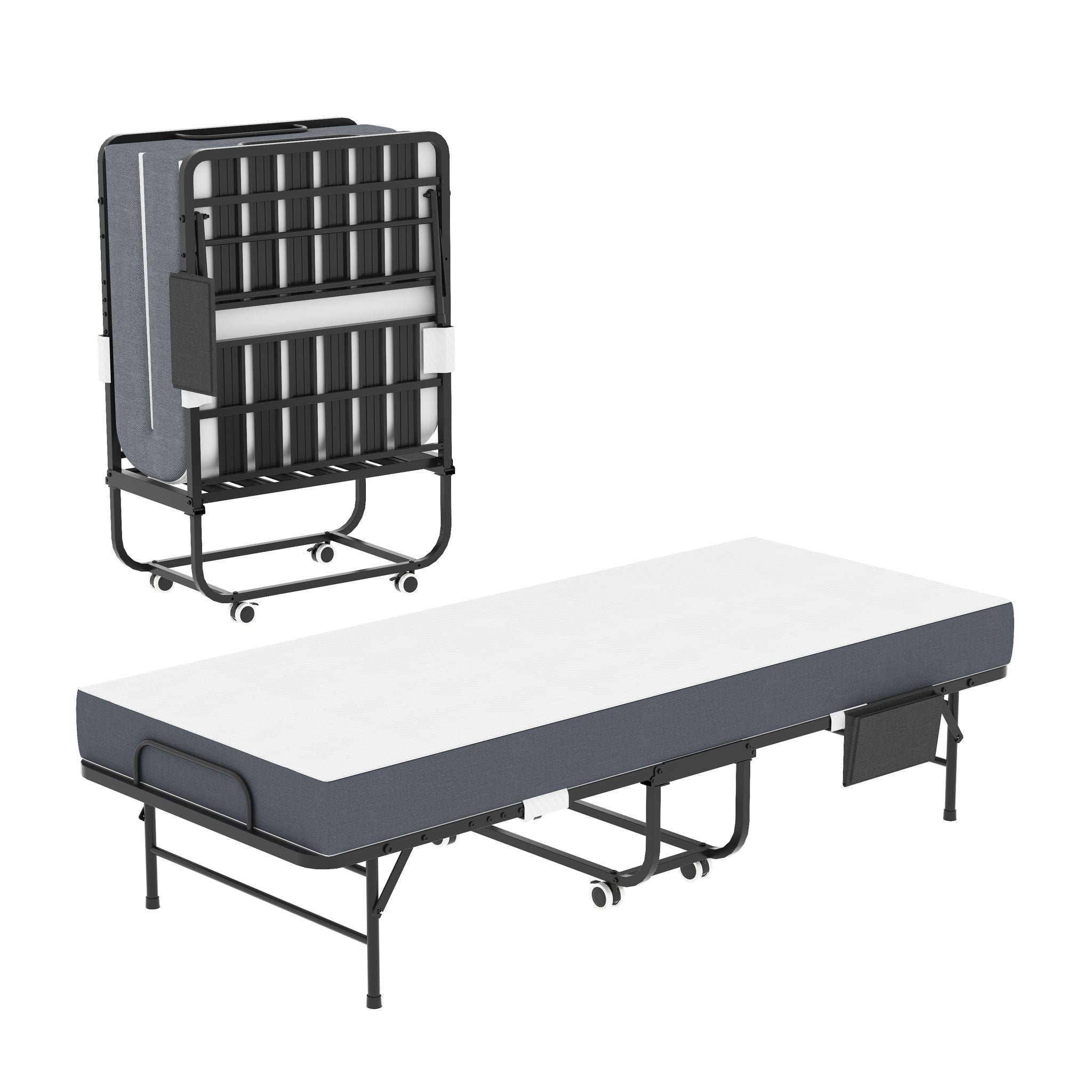 Twin Folding Bed With Memory Foam Mattress, Space Saving Rollaway Guest
