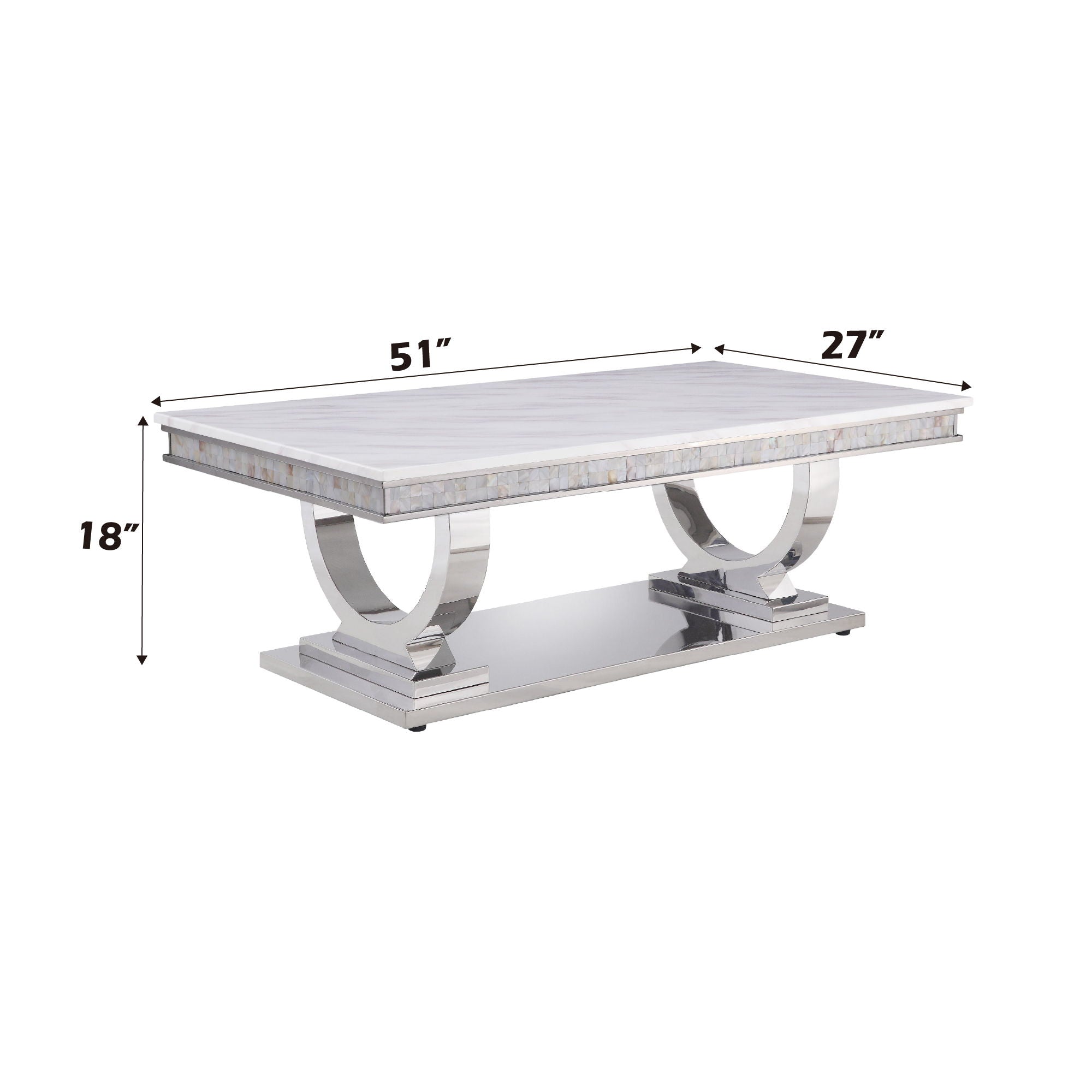 Zander Printed Faux Marble Top Mirrored Coffee Table