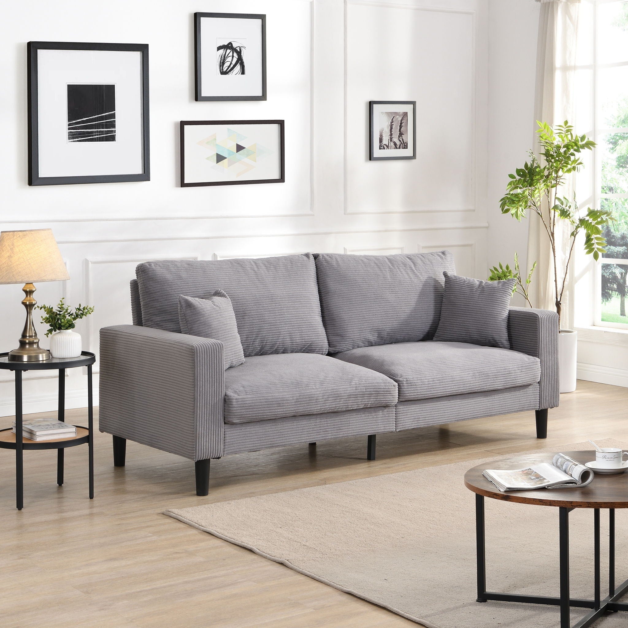 Modern Upholstered 3 Seat Sofa, High Resilience