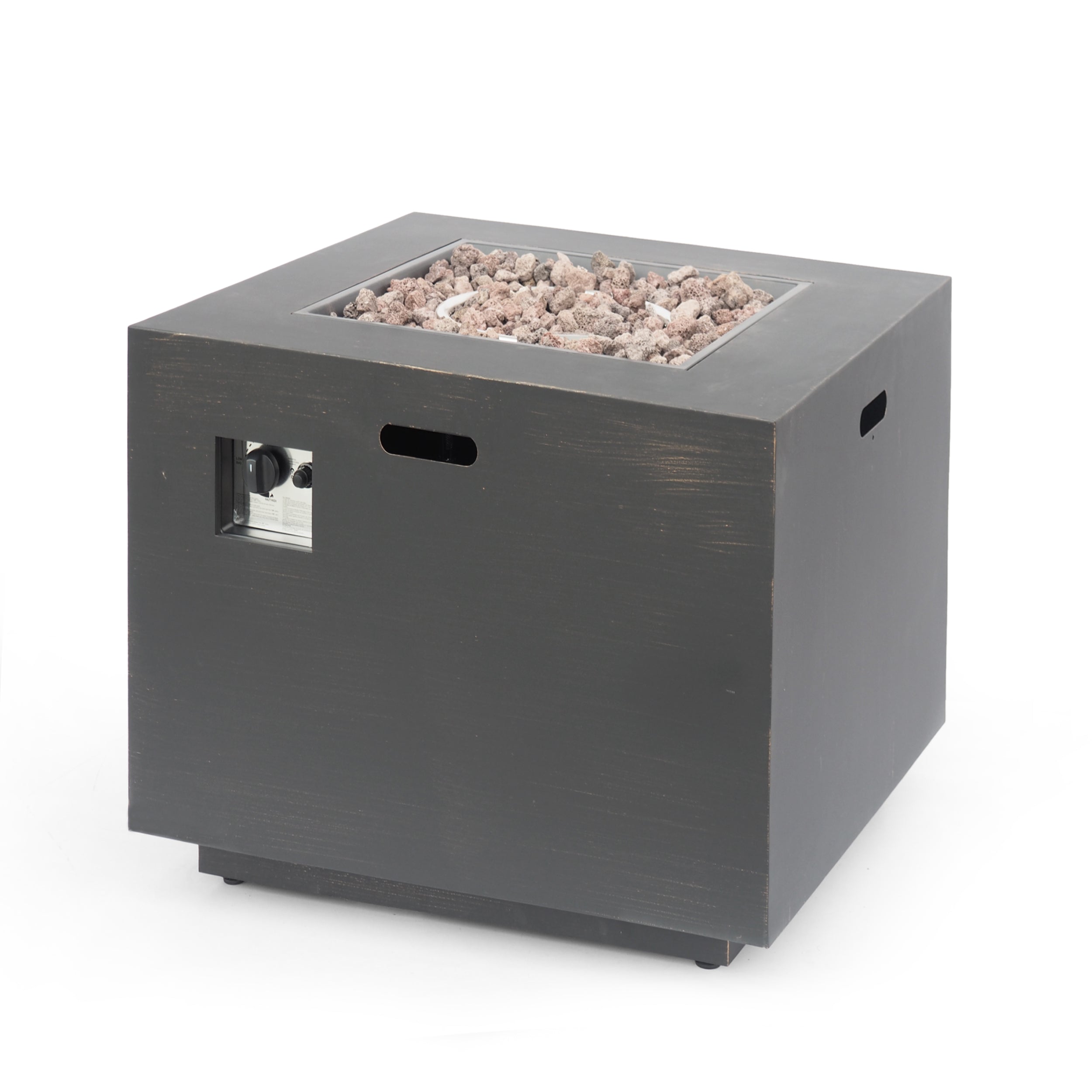 33" Outdoor Iron Square Propane Fire Pit - Brushed Brown