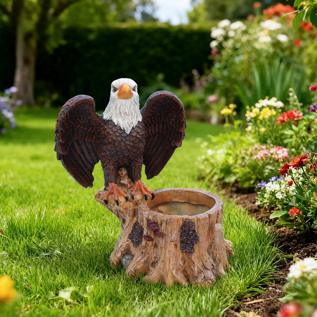Majestic Eagle Garden Planter Pot on Tree Stump Base