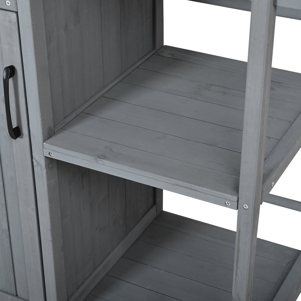 Outdoor Kitchen Island Fir Wood Prep Station with Stainless Steel Top