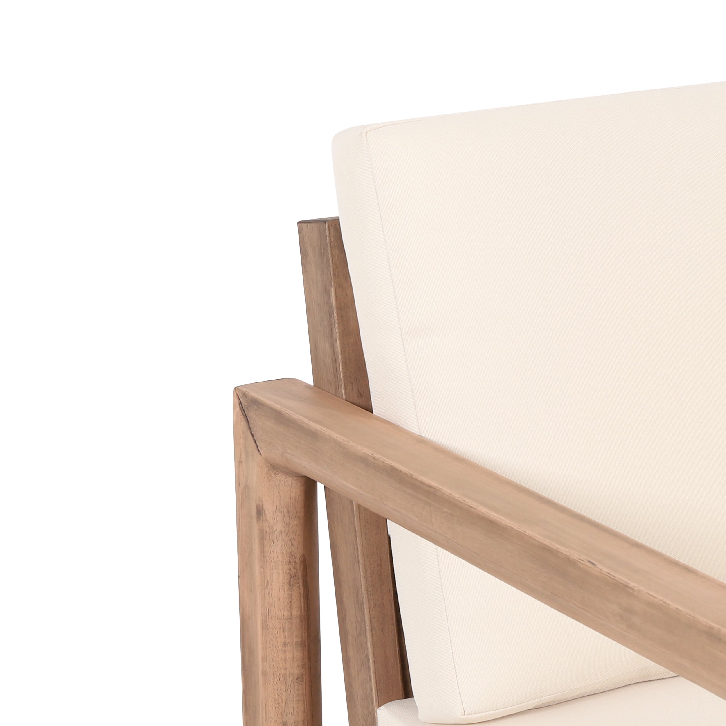 Set of 2 Outdoor Acacia Wood Patio Club Chairs with Beige Cushions
