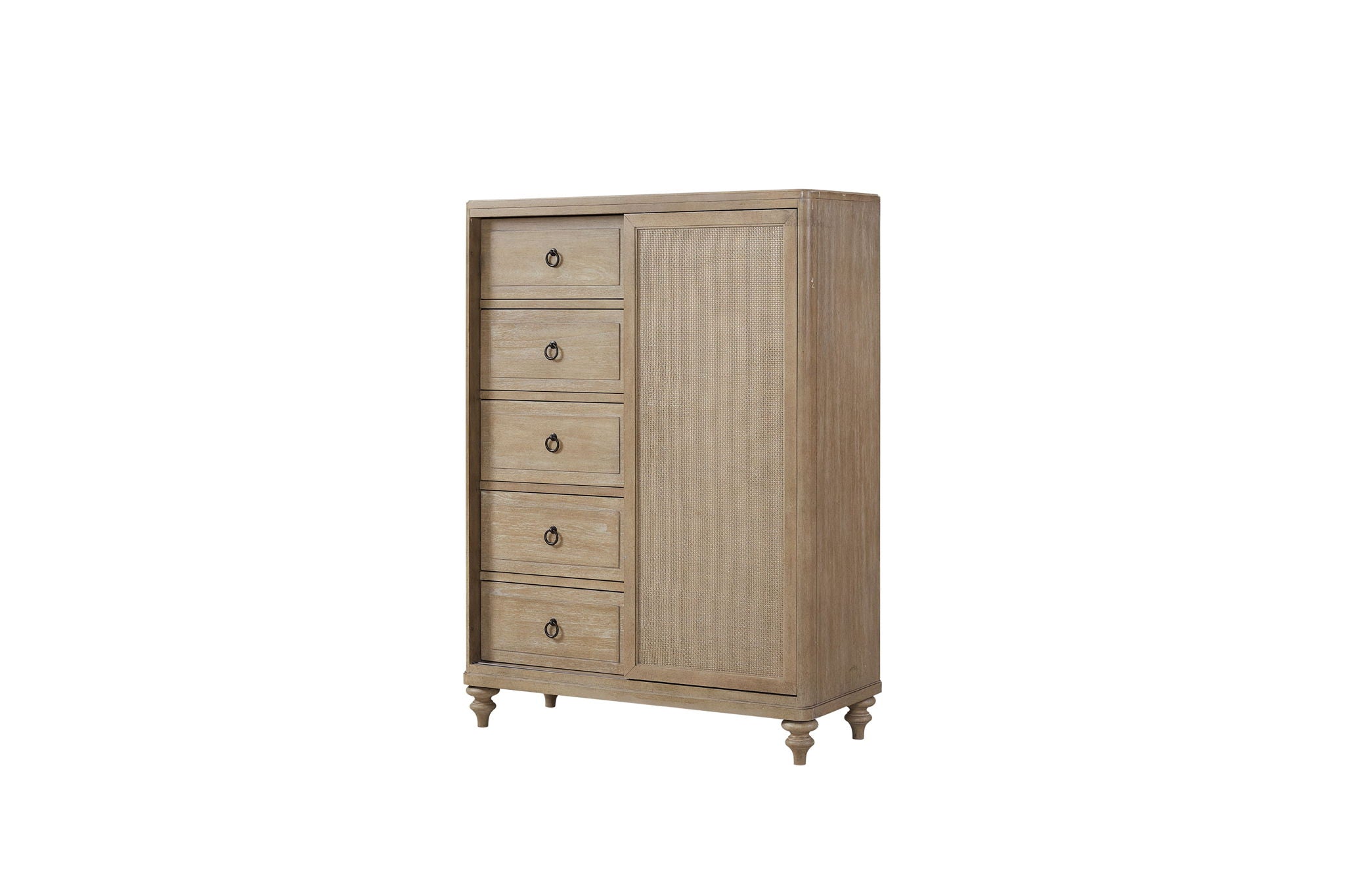 Queen Canopy Bedroom Set With A 2 Drawer Nightstand A Dresser With Poster Mirror And A Door Chest - Sand