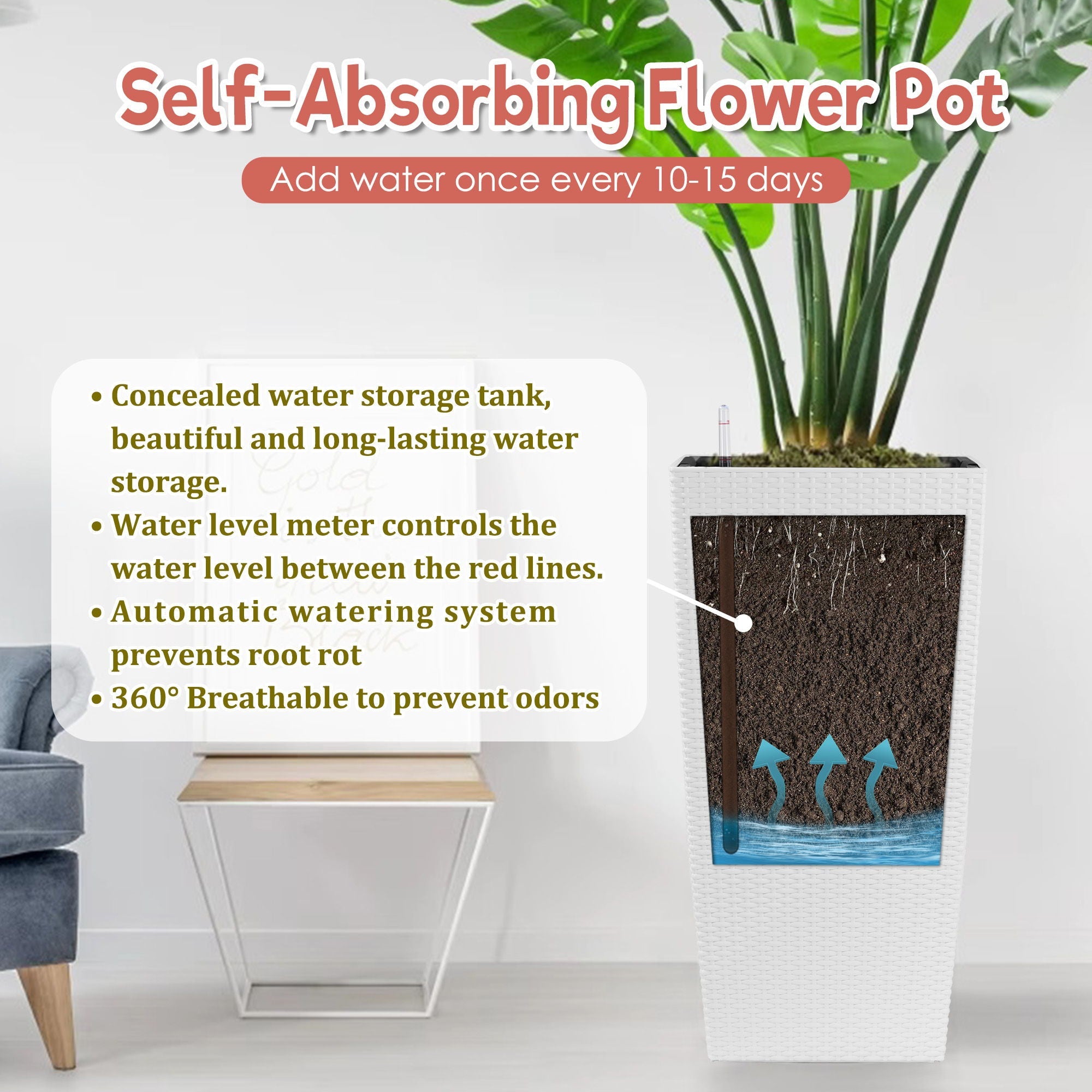 Indoor Outdoor Planter With Automatic Watering System