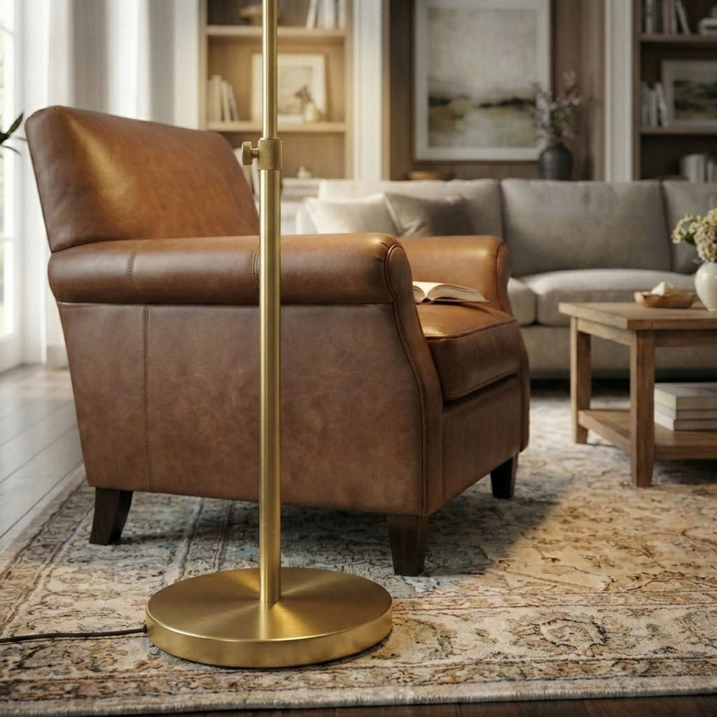 Verve - Floor Lamp With On / Off Switch Adjustable LED Round Base - Gold