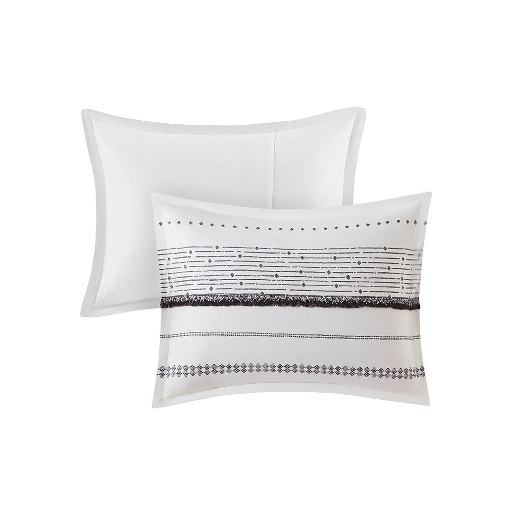 Cotton Printed Comforter Set with Trims Black/White Full/Queen