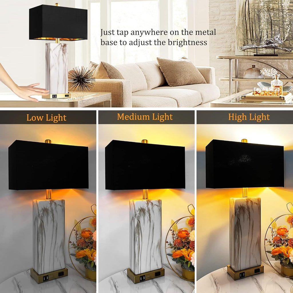 Touch Control Table Lamps Set of 2 with USB Ports and AC Outlet
