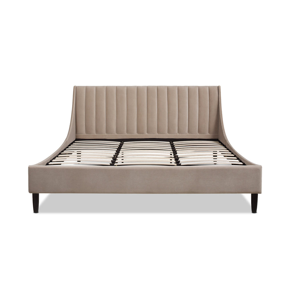 Aspen Vertical Tufted Headboard Platform Bed Set, King, Mink Beige Performance Velvet