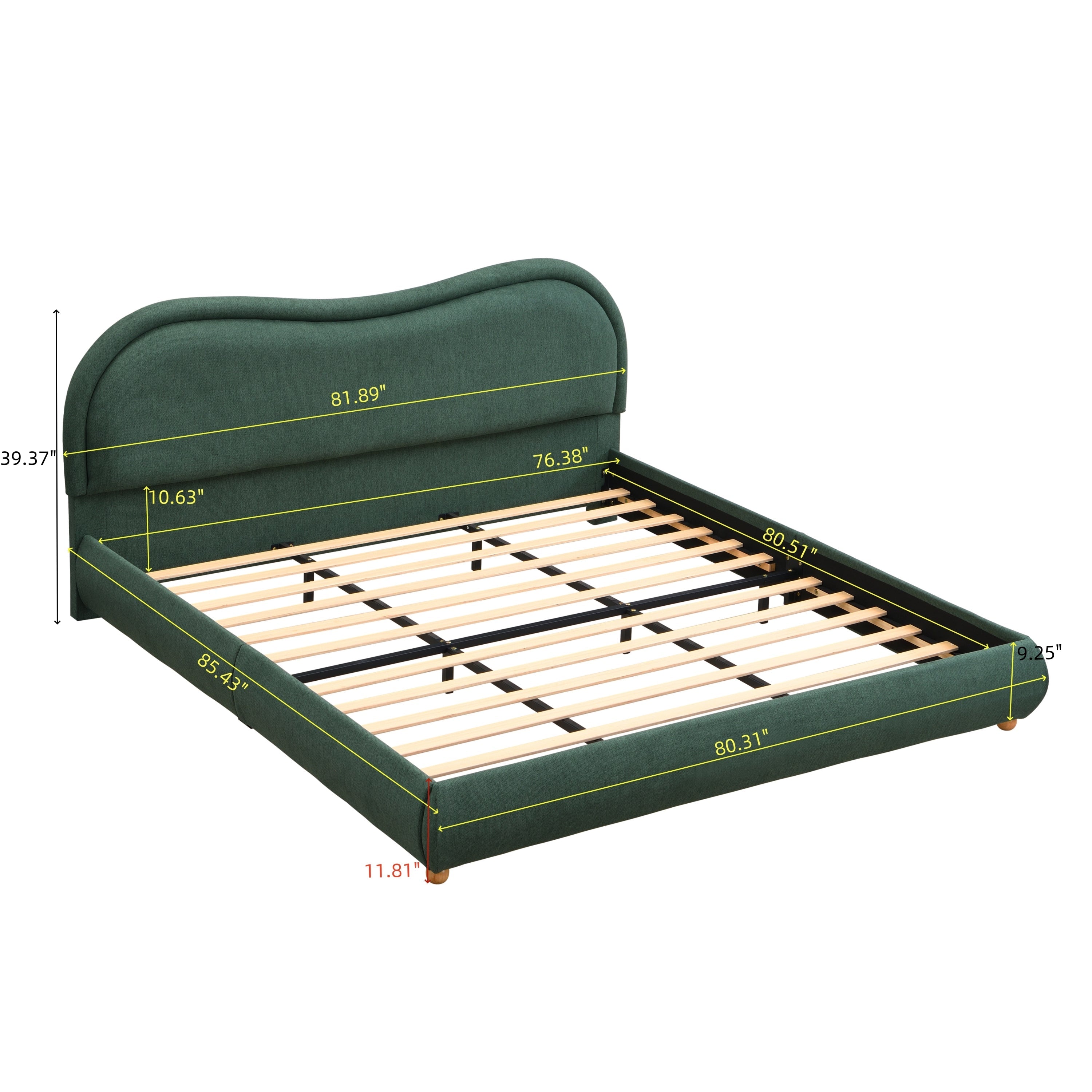 King Size Upholstered Platform Bed Frame with Rounded Corners