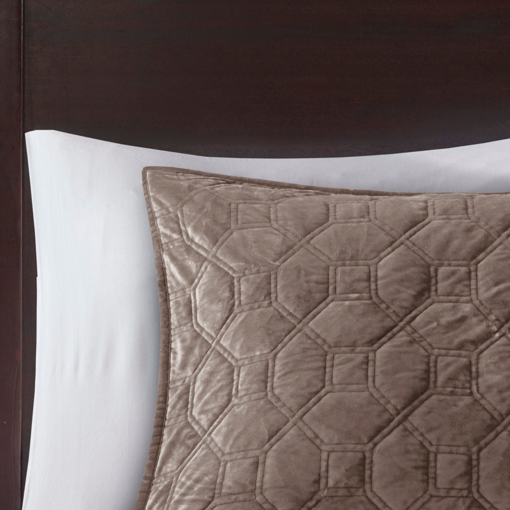 3 Piece Velvet Quilt Set Taupe Full/Queen