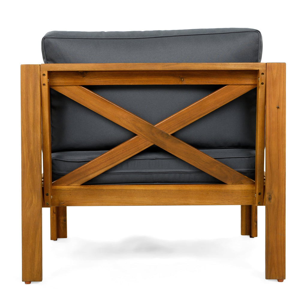 Patio Conversation Set with Foldable Acacia Wood Table and Cushioned Armchairs