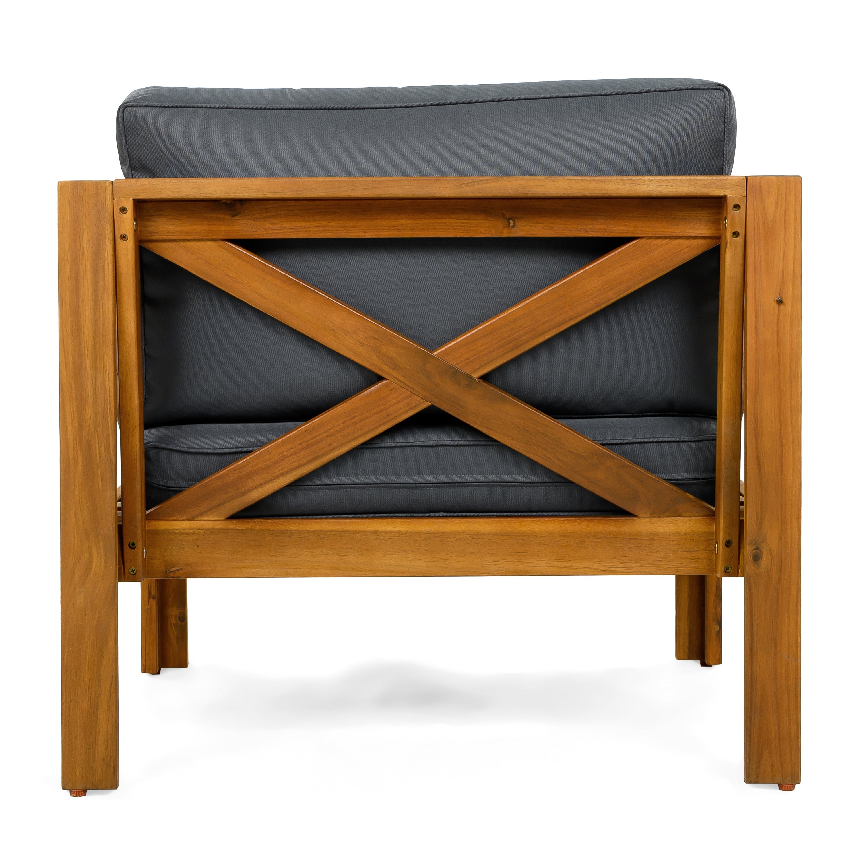 Patio Conversation Set with Foldable Acacia Wood Table and Cushioned Armchairs