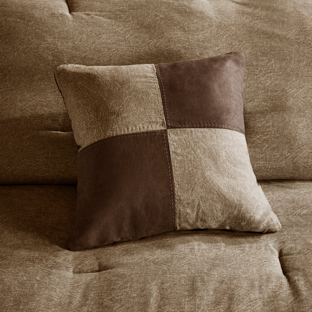 7 Piece Faux Suede Comforter Set Brown Queen