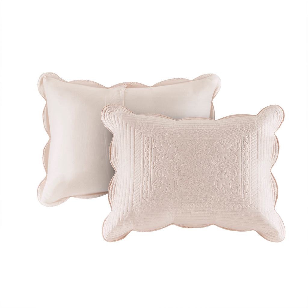 3 Piece Reversible Scalloped Edge Quilt Set - Blush King/Cal King