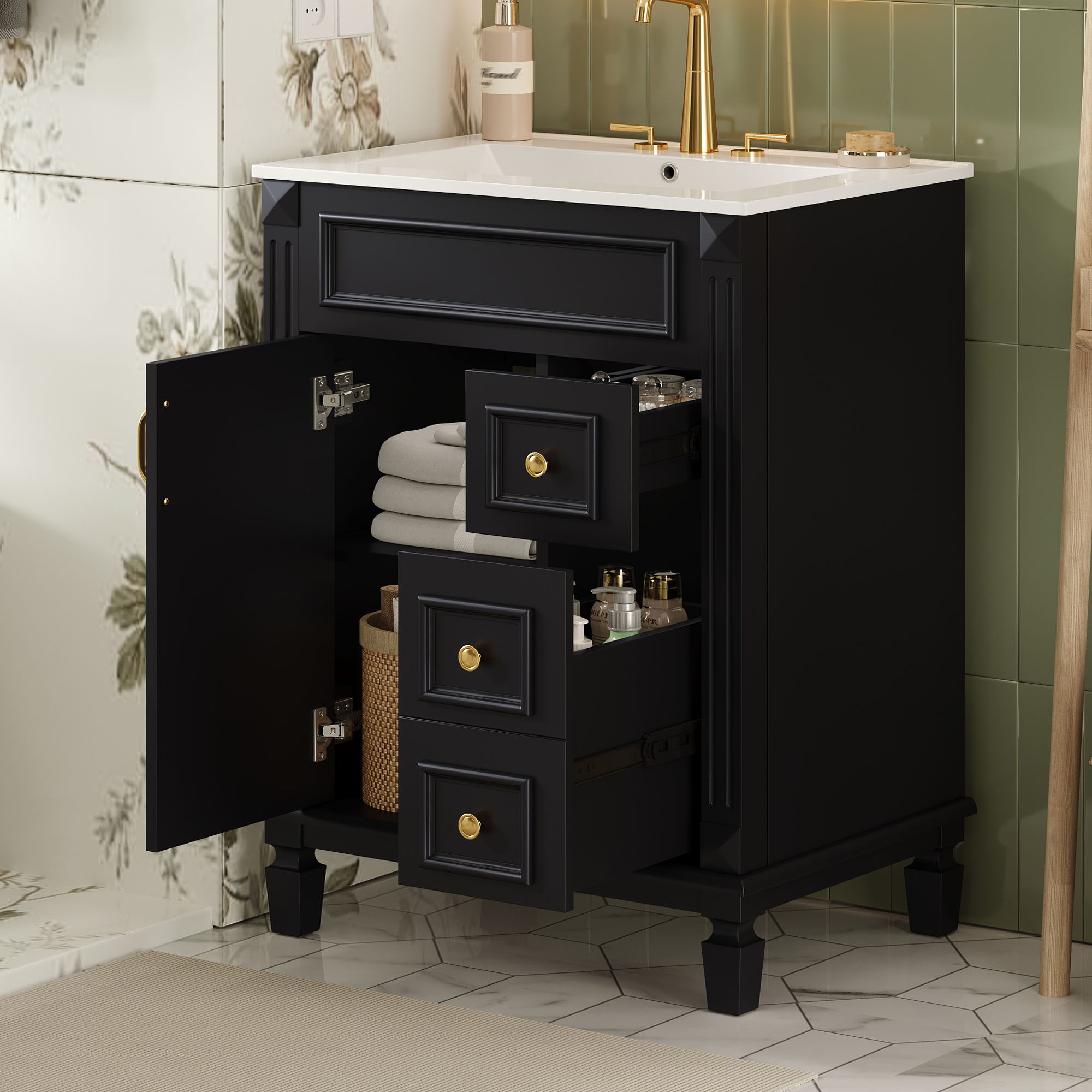 Bathroom Vanity With Sink, Compact Cabinet & 2 Drawers