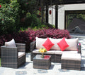 Rattan Patio Furniture Set Wicker Sofa Cushioned Sectional (4 Pieces, Brown)