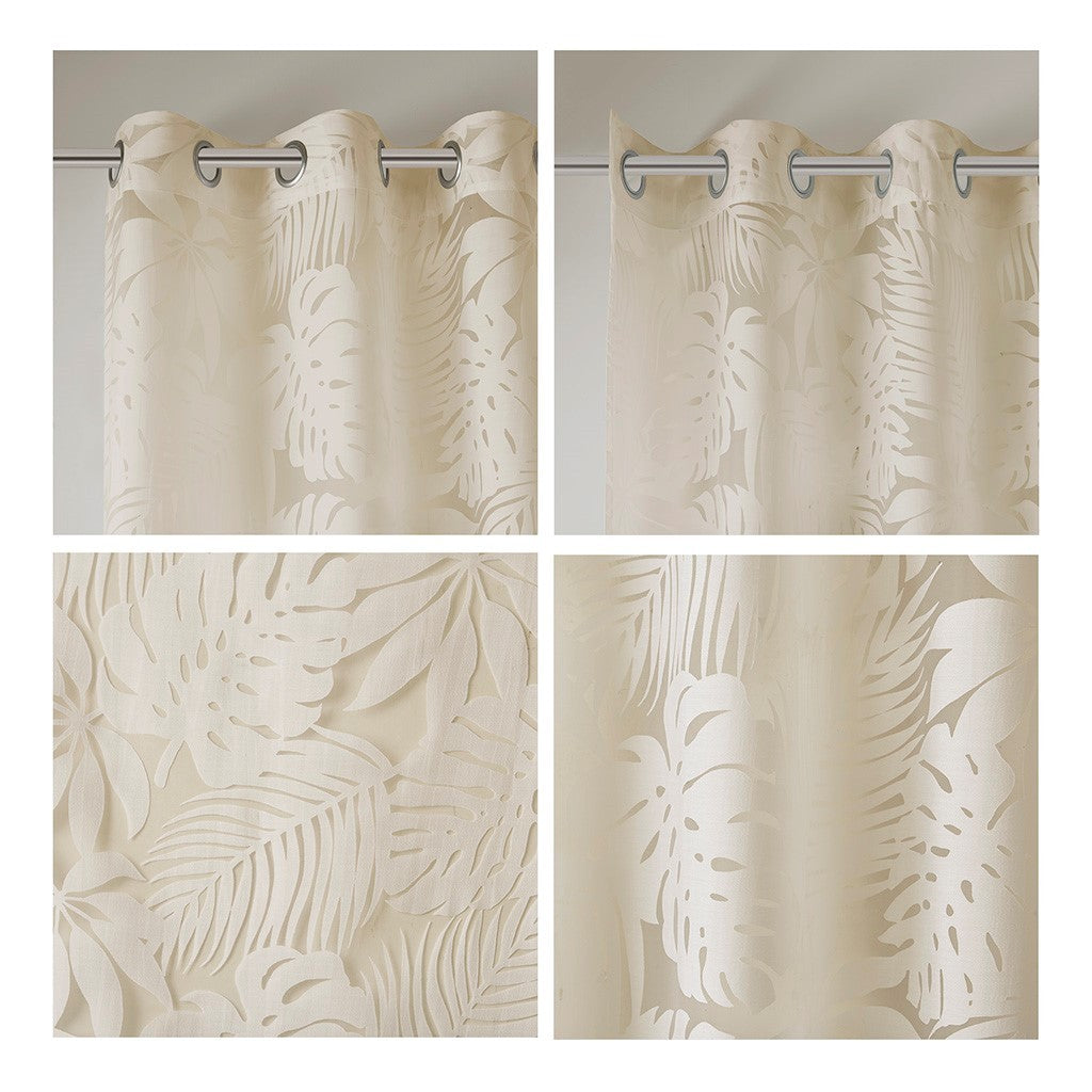 Palm Leaf Burnout Sheer Window Curtain 50x95 Natural