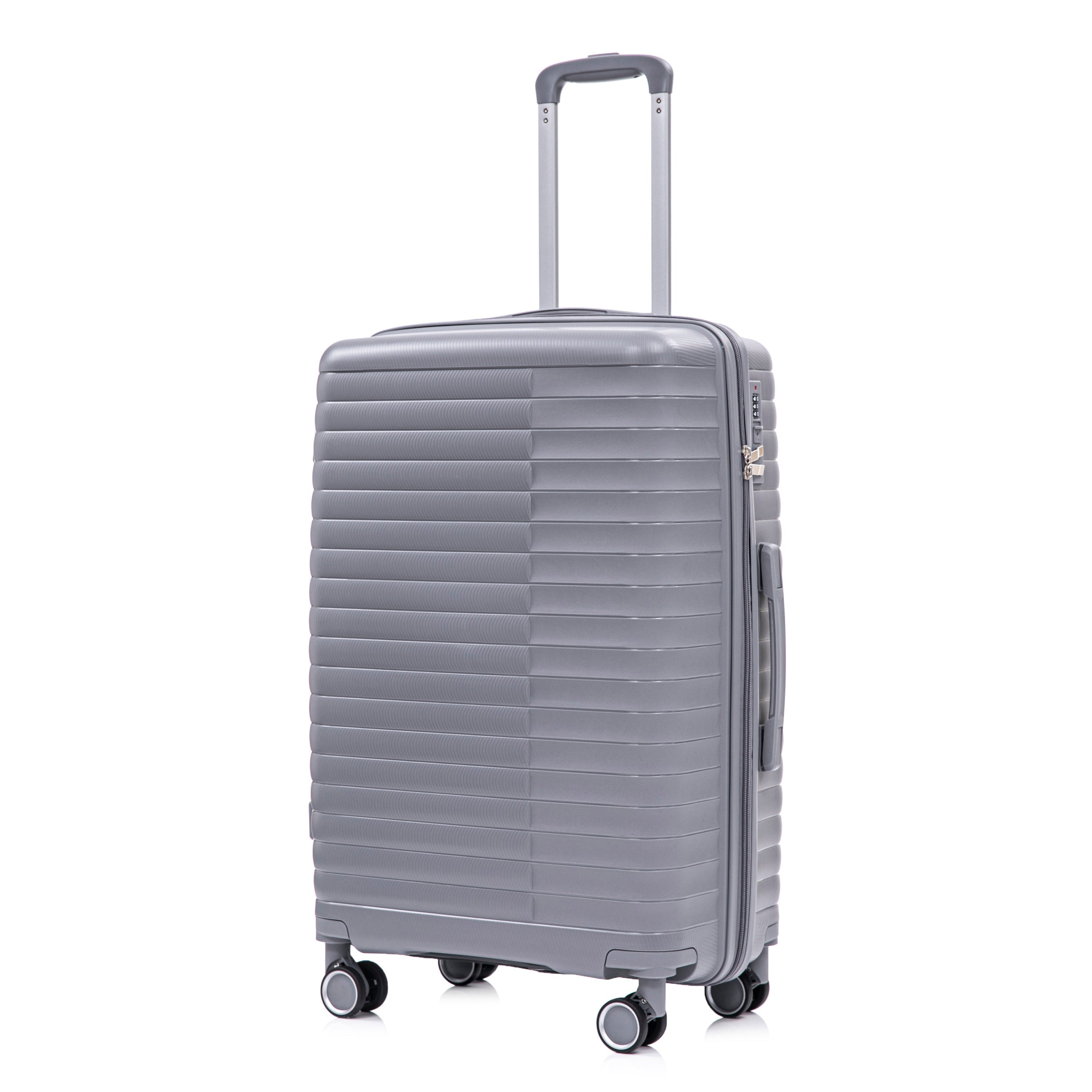 4-Piece PP Spinner Wheel Luggage Set with Cosmetic Case, Light Gray