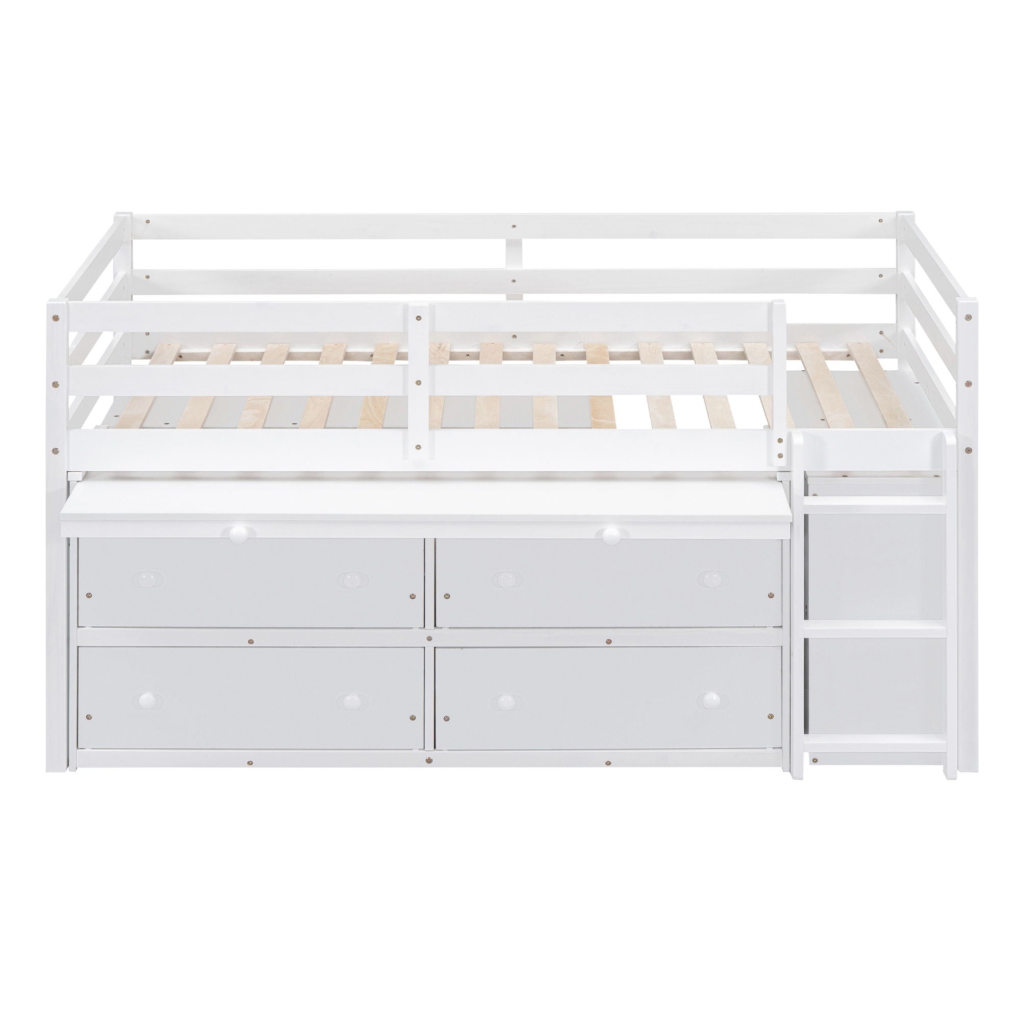 Loft Bed With Retractable Writing Desk And 4 Drawers, With Lateral Portable Desk And Shelves