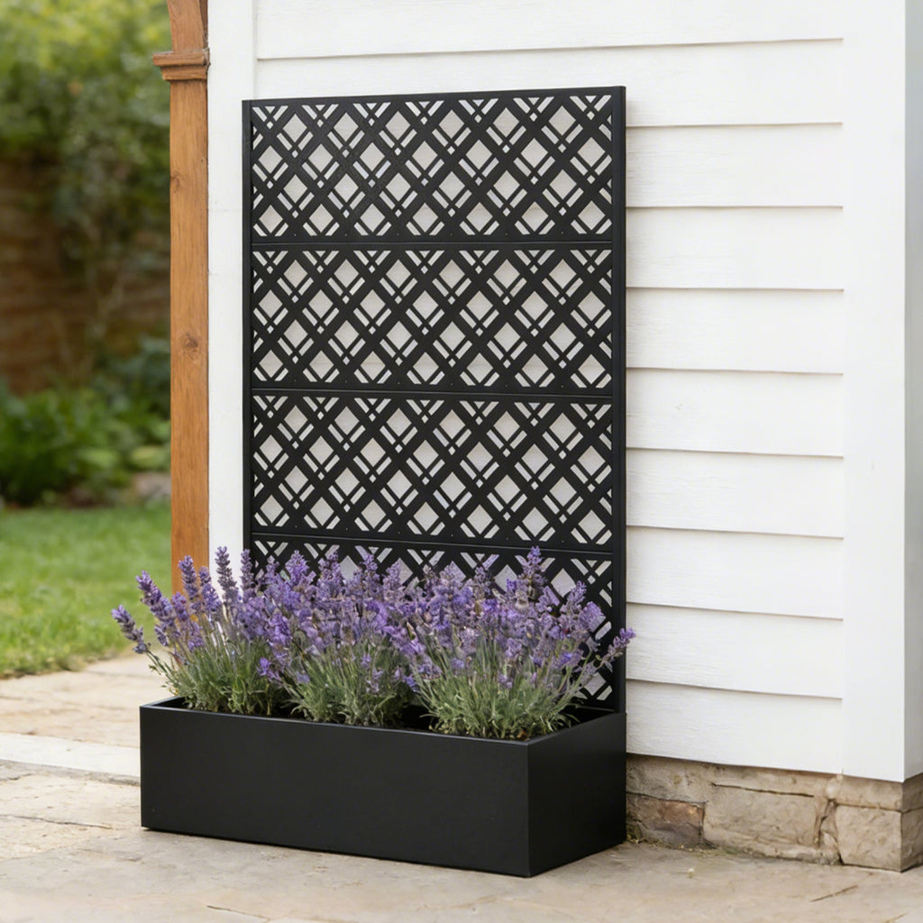 Rhombus Black Metal Planter Raised Garden Bed with Trellis