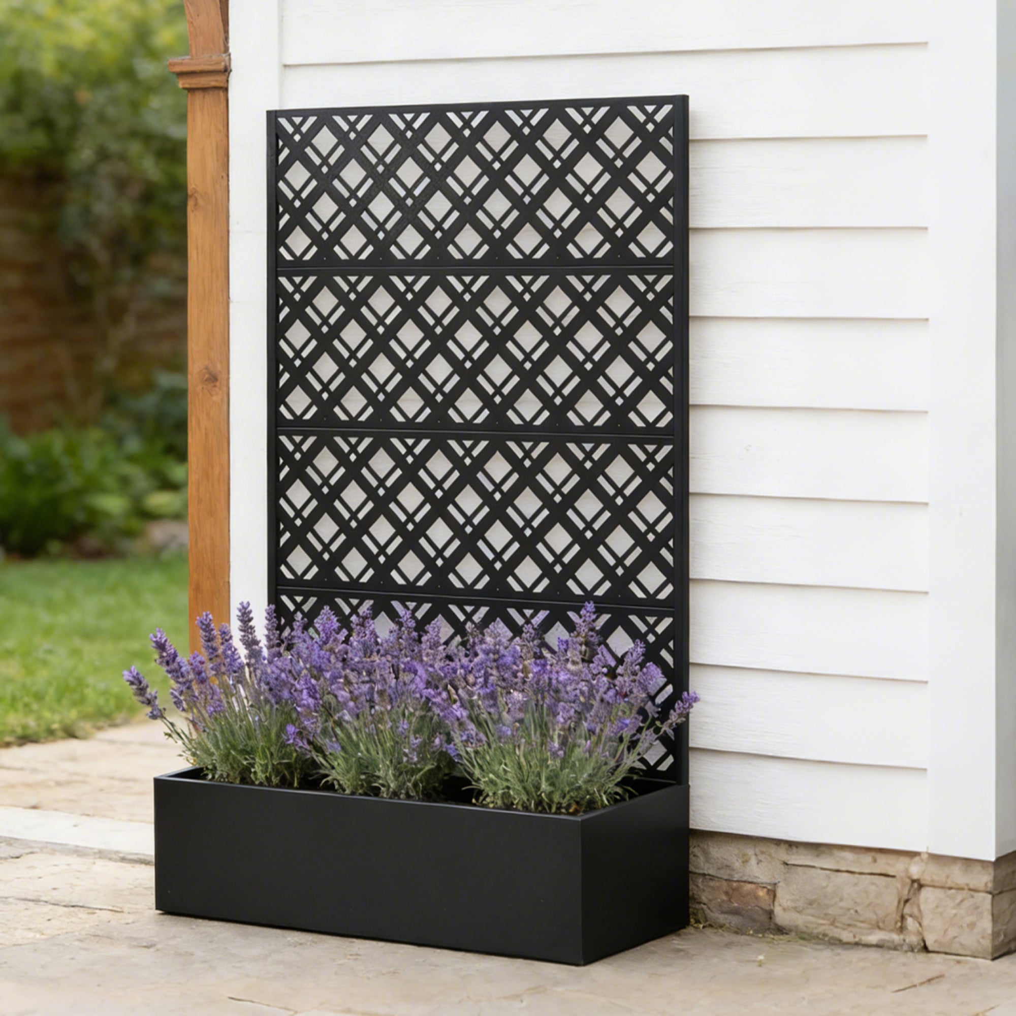 Rhombus Black Metal Planter Raised Garden Bed with Trellis